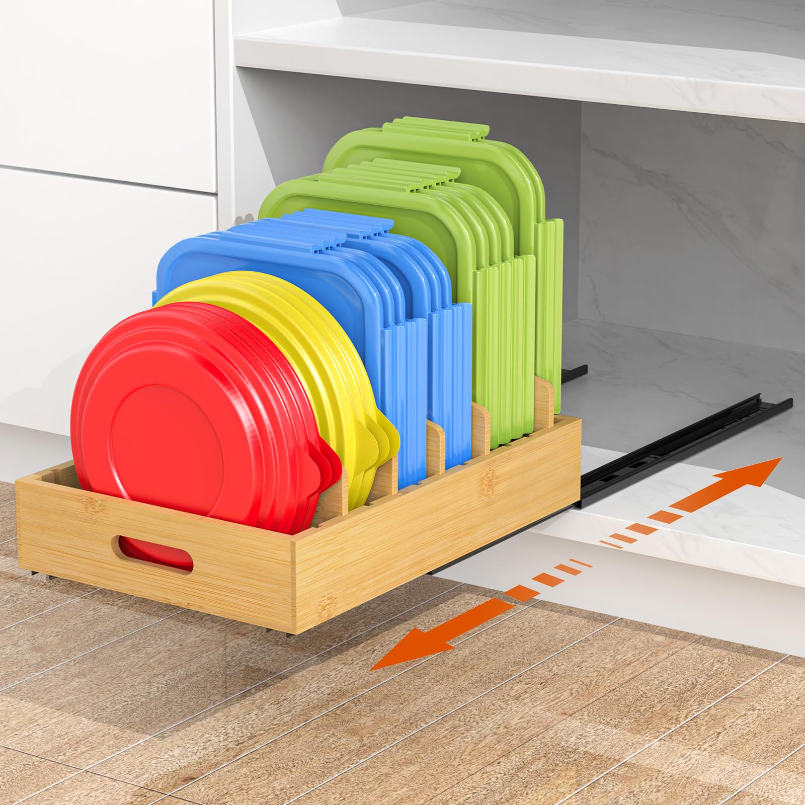 Housolution Pull Out Food Container Lid Organizer