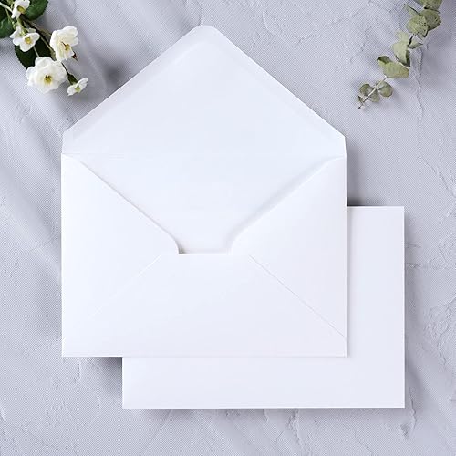 PONATIA Paquete de 50 sobres A7, sobres blancos de 5.25 x 7.5 pulgadas, perfectos para tarjetas de invitación de boda de 5 x 7 pulgadas, invitación
