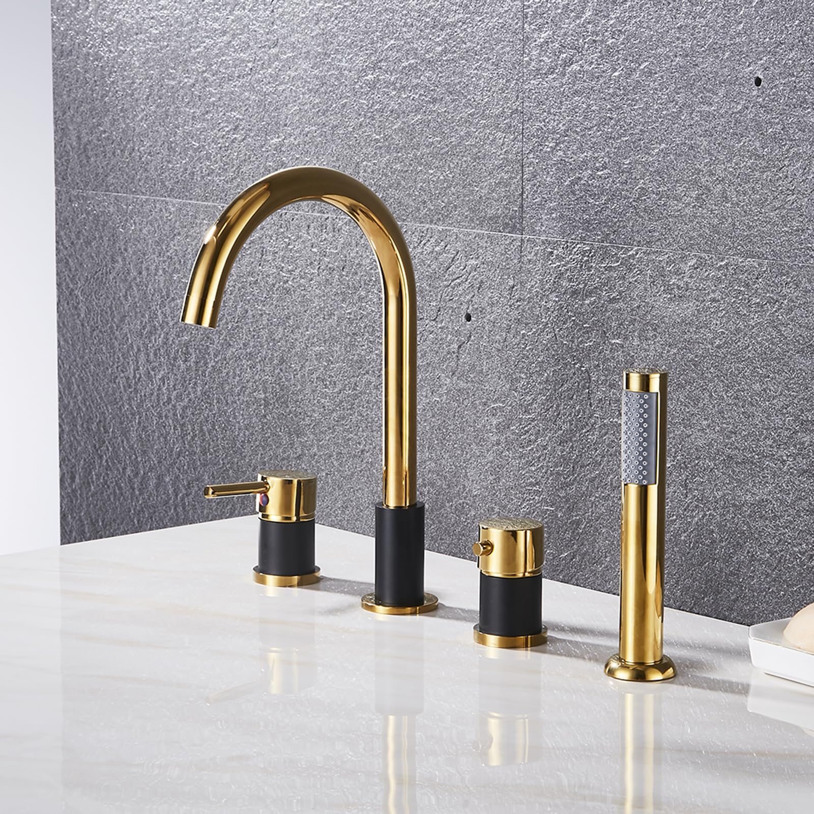 Robinets de salle de bain mélangeur noir et or avec ensemble douche