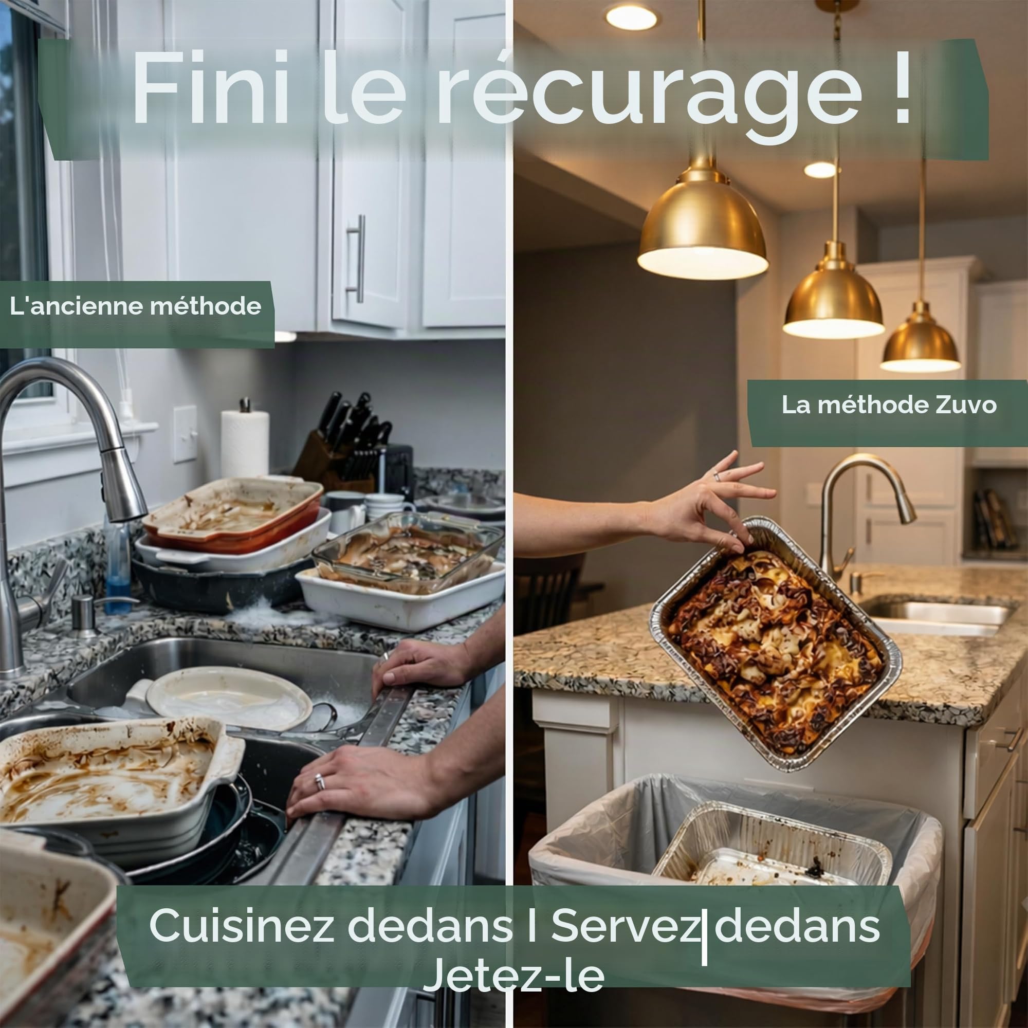 Zuvo - Grands plateaux en aluminium avec couvercles 32 x 26 x 7 cm (lot de 10) | Contenants alimentaires jetables très résistants pour la cuisine, la pâtisserie, le rôti, le barbecue, la préparation