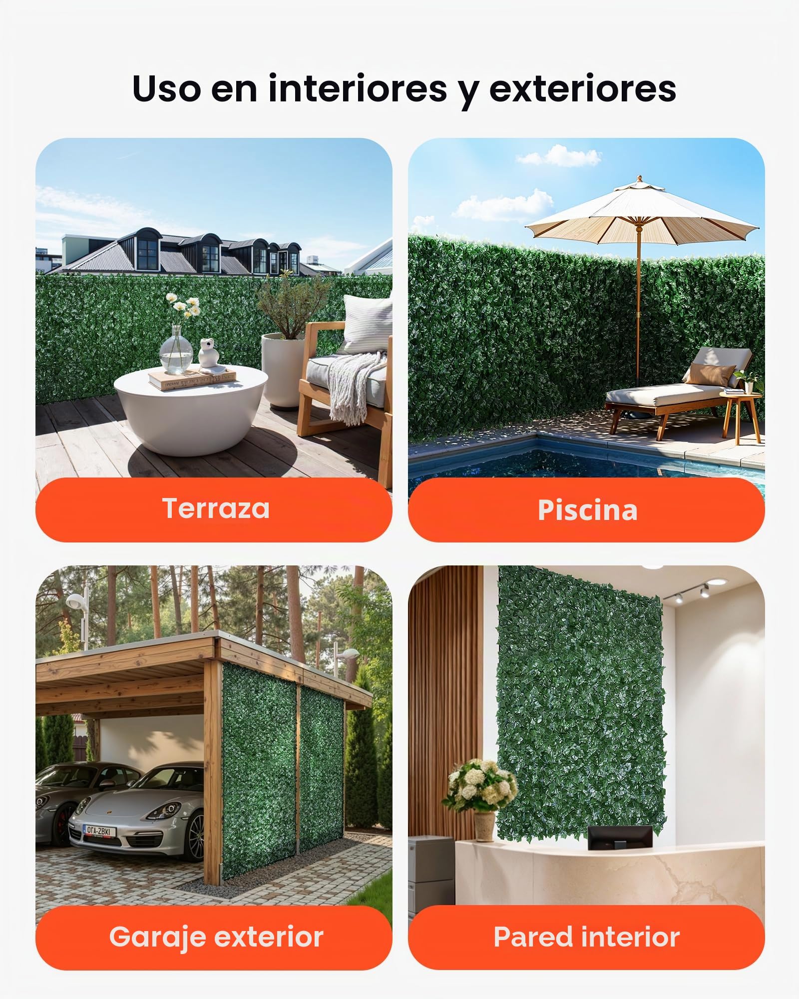 VEVOR Valla de Privacidad de Hiedra, Pantalla de Pared Verde Artificial, Valla de Hiedra Verde con Respaldo de Tela de Malla y Junta Reforzada, Setos Falsos Decoración de Hojas de Vid para Jardín