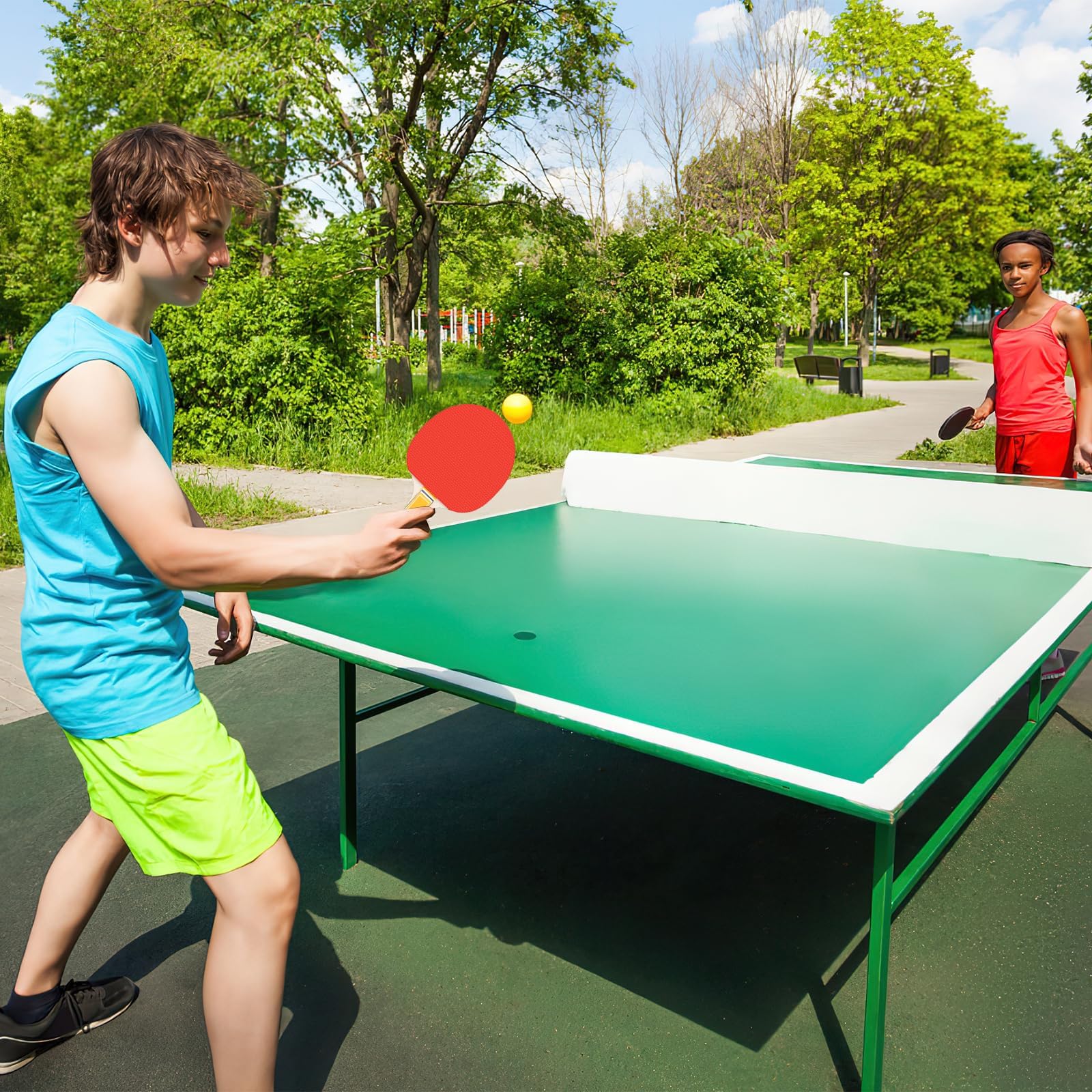 Lot de 8 Raquettes de Ping-Pong + 12 Balles, Kit Tennis de Table pour Famille, École & Club, Intérieur/Extérieur, Rouge & Noir