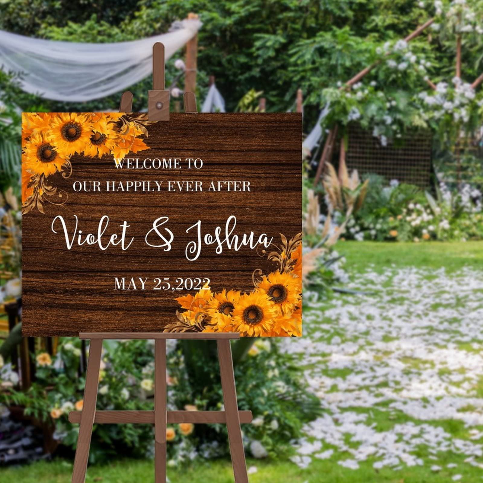 Letrero de madera de girasol personalizado de 12x18 pulgadas para bodas 4