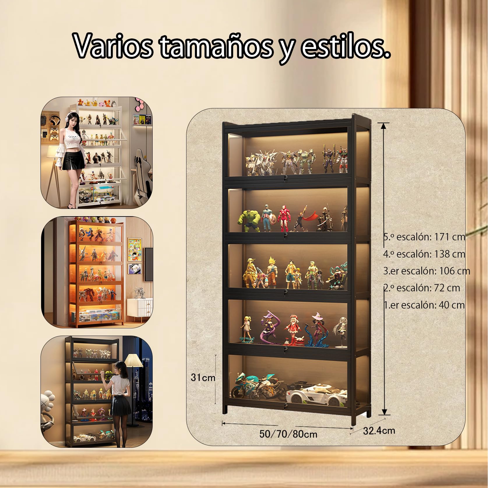 Vitrina Expositora para Colecciones, Acrylic Vitrinas para Colecciones, libreria con Puertas, vitrinas+expositoras+Marco Bambu, estanteria Figuras Coleccion.