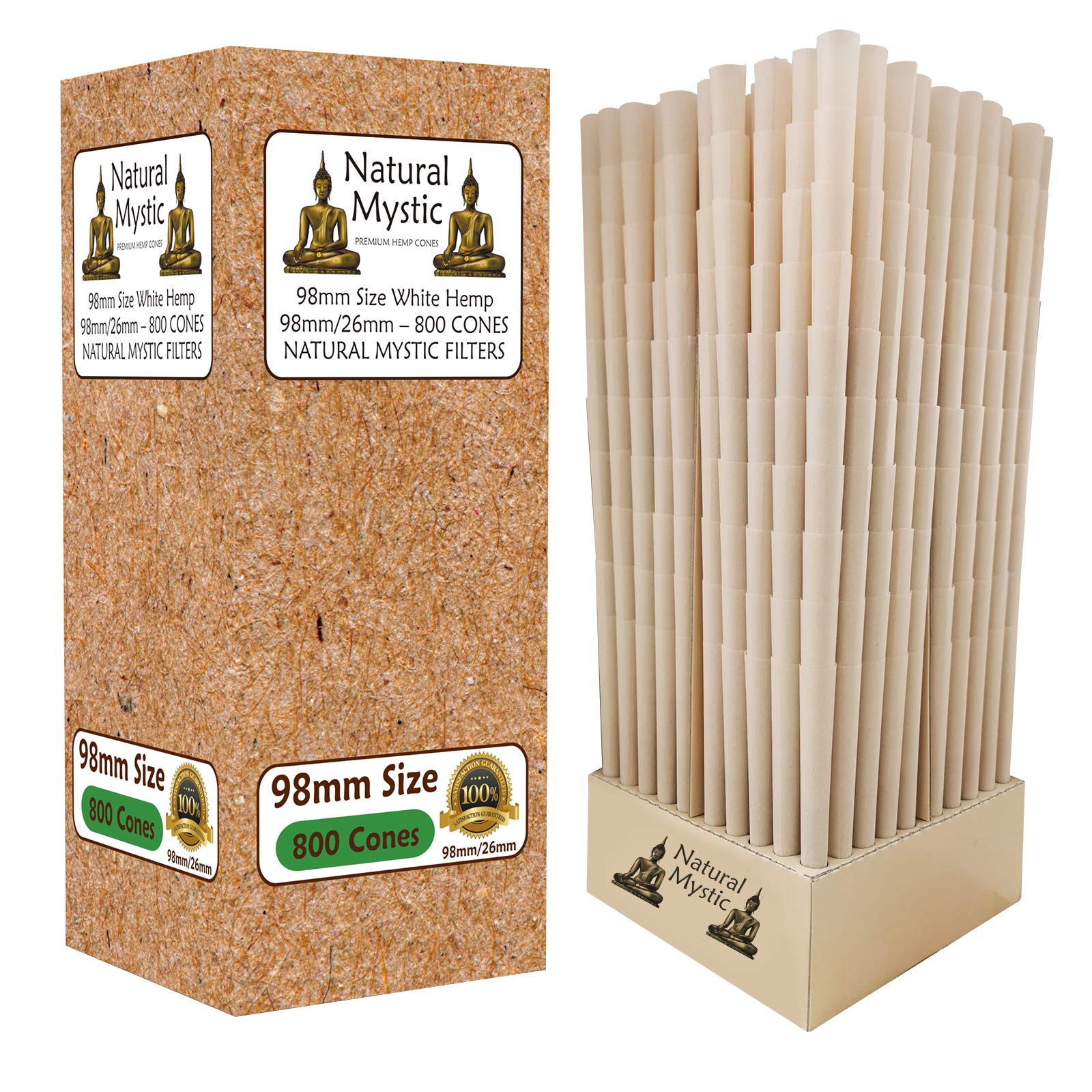 Pre Rolled Cones 98mm Spec Size - 800 Pack Brown Classic Preroll With Tips Paper Tubes Natural Mystic Rolling Papers Use Cone Loader Packing Sticks