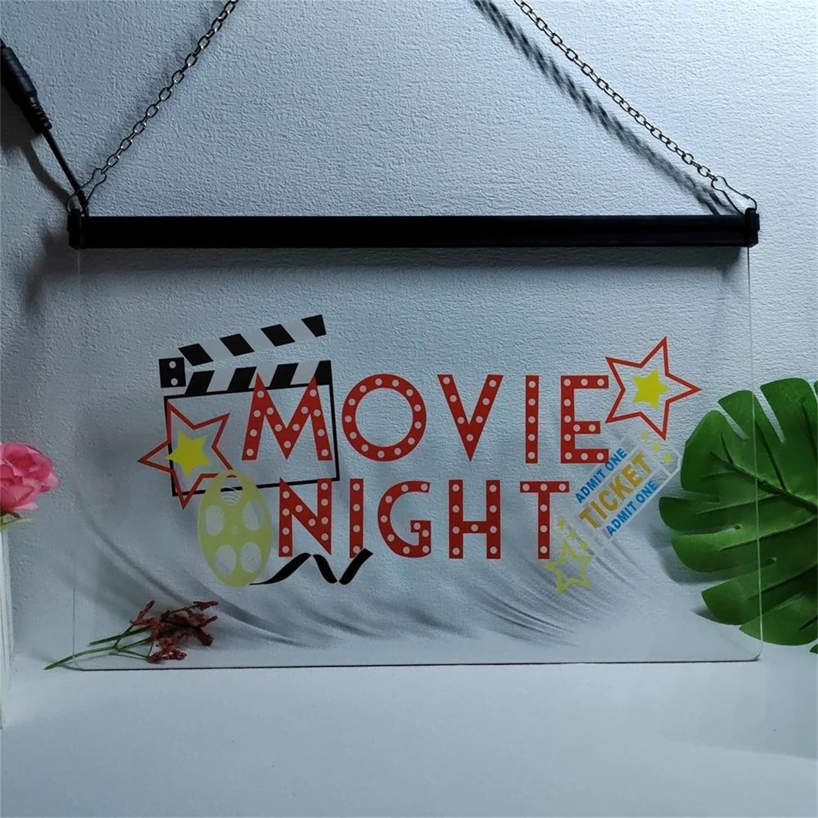 REWIS Insegna al Neon a LED per la Serata Cinema, luci al Neon Multicolori Personalizzate alimentate Tramite USB con dimmer, per Cinema Bar Night Club Appeso a Parete Decorativo dimmerabile,30x20cm