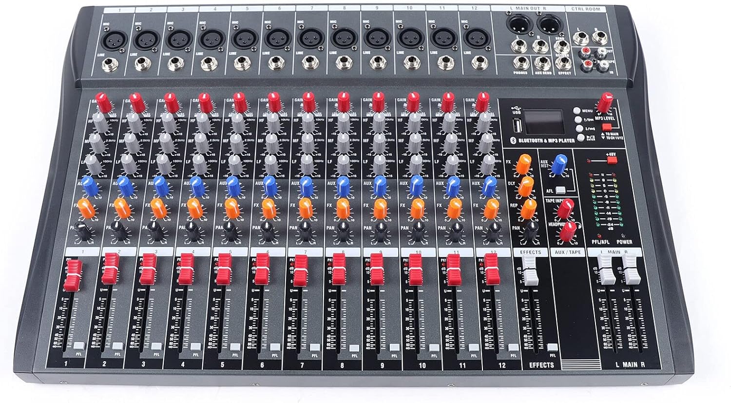12 Channel Sound Mixer, Professional Bluetooth Audio Mixer