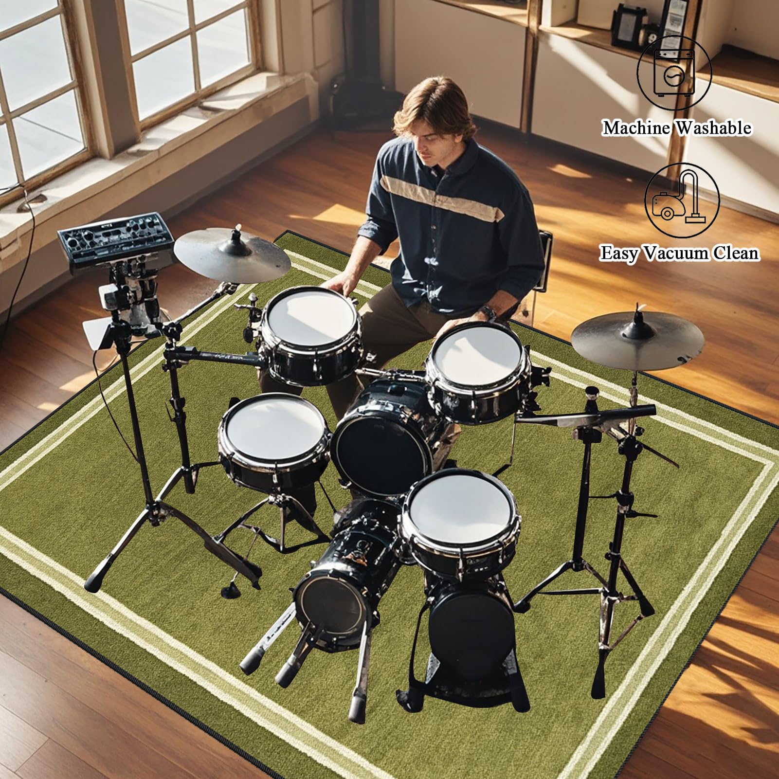 Schallschutzmatte Schlagzeug Teppich Schlagzeugteppich Schallschutz 140 x 100 cm Grün Teppich Drum Rug Drum Matte Drumteppich Musikinstrumentenmatte Drum-Matten-Teppich Schalldicht Teppiche