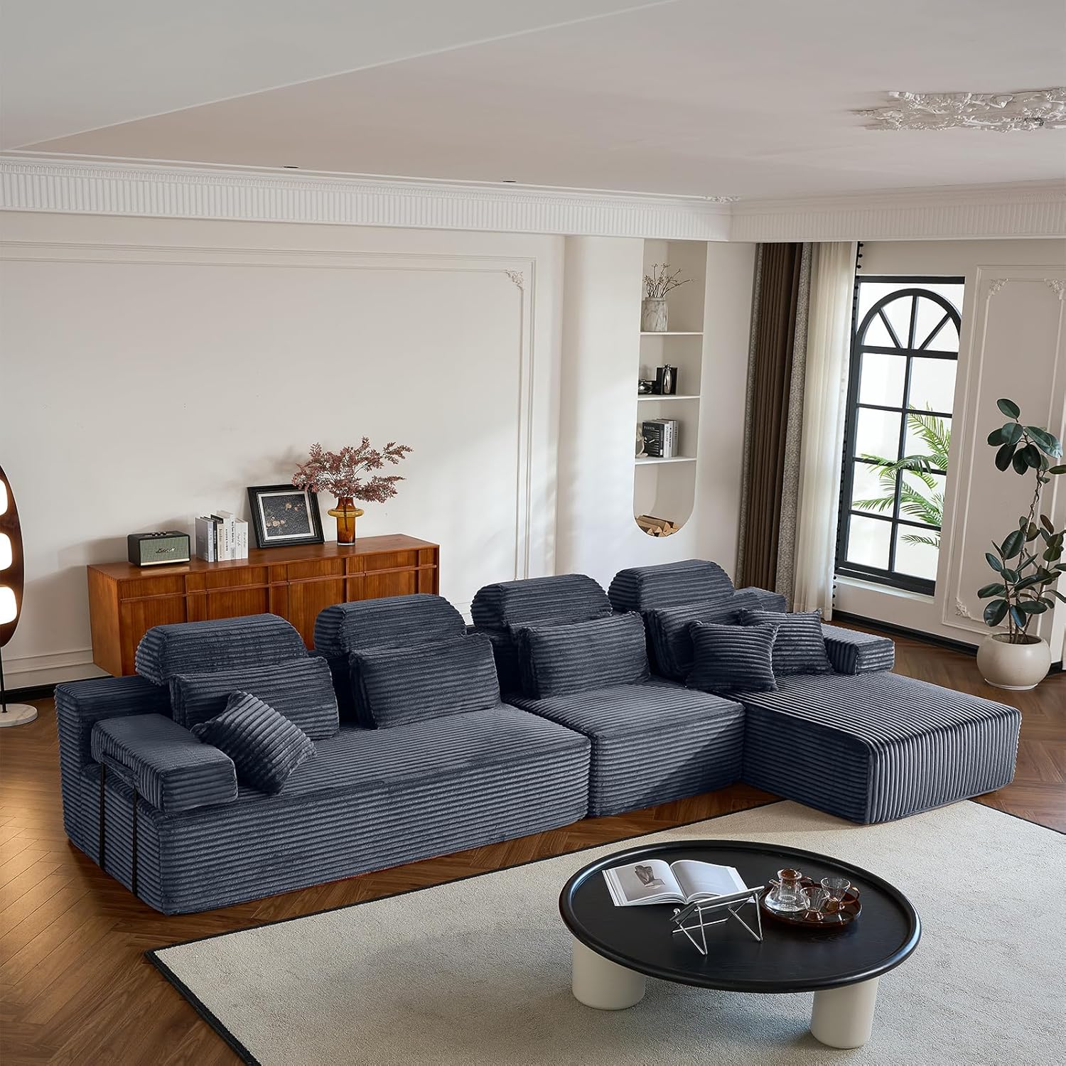 136" Oversized Modular Sectional Sofa, Cloud Couch with Deep Seat L Shaped Sofa Corduroy Boneless Sleeper Sofa Couch No Assembly Needed for Living Room Apartment,Dark Gray