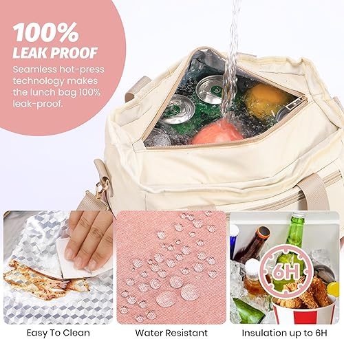 Miniatura 3 de Lonchera para mujer, bolsa térmica térmica a prueba de fugas para mujeres, bolsa grande de almuerzo para adultos (rosa, 16.2 litros)