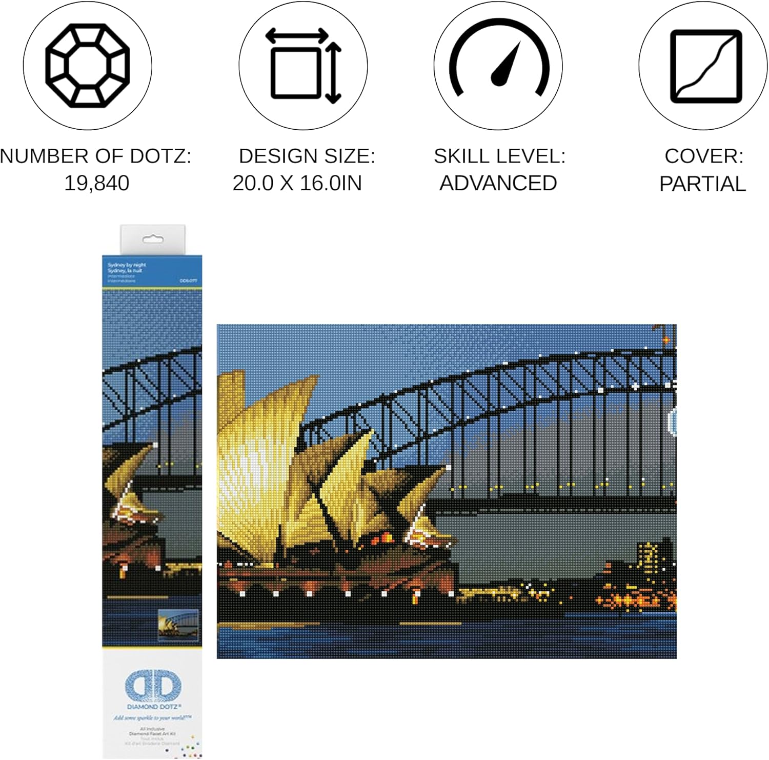 DIAMOND DOTZ Sydney by Night Scenery Diamond Painting Kits for Adults - Diamond Art Kits a Relaxing Creative Craft Kit with Dotz Gems 20"x16"