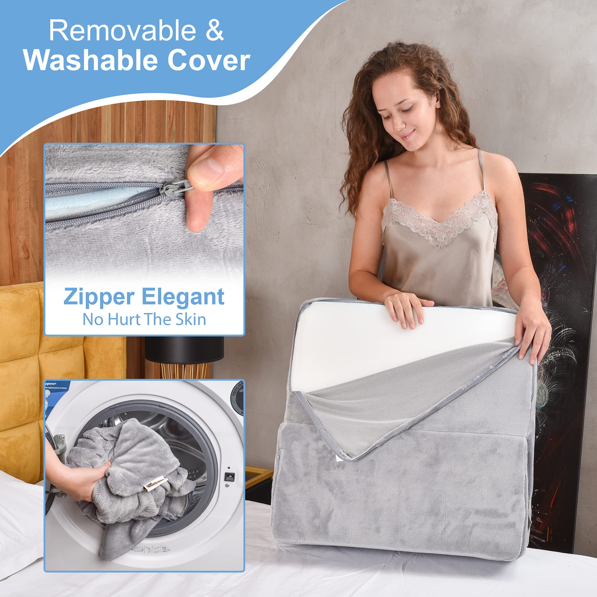 Almohada de cuña para cama – Almohada de apoyo ajustable multiusos – Parte superior de espuma viscoelástica de gel refrescante – Ayuda a la acidez estomacal por reflujo ácido, alergias,