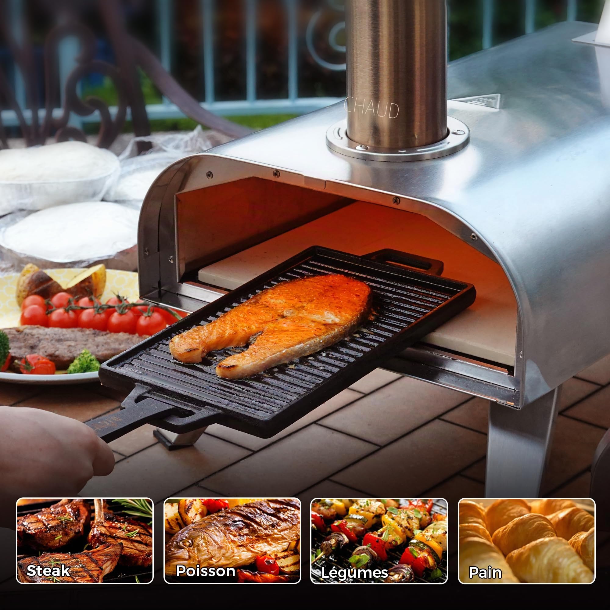 BIG HORN OUTDOORS Four à pizza à granulés de bois 30,5 cm - Acier inoxydable - Portable - Argenté