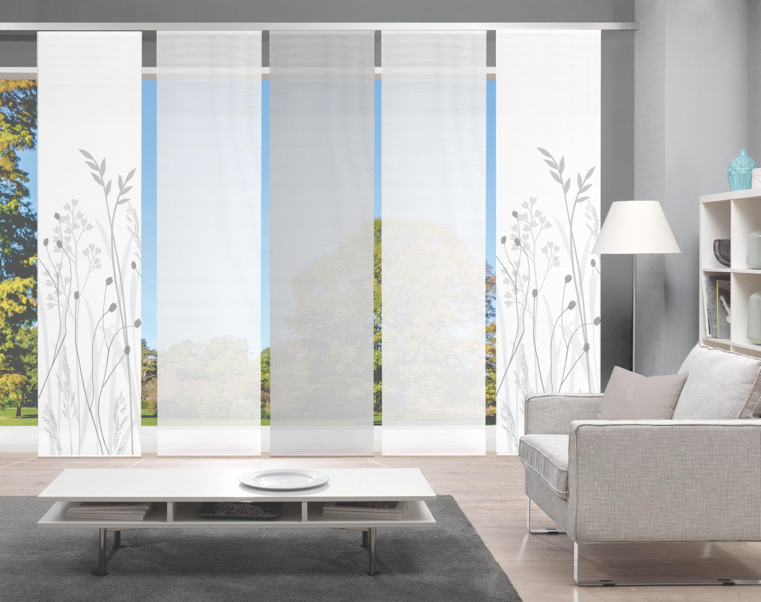 VISION S Schiebegardinen GRASIL, halbtransparent, Höhe 260 cm, grau Bambusoptik, Farbe:grau, Größe:260 x 60 cm, Anzahl:5er Set (2X, 2X, 1x)