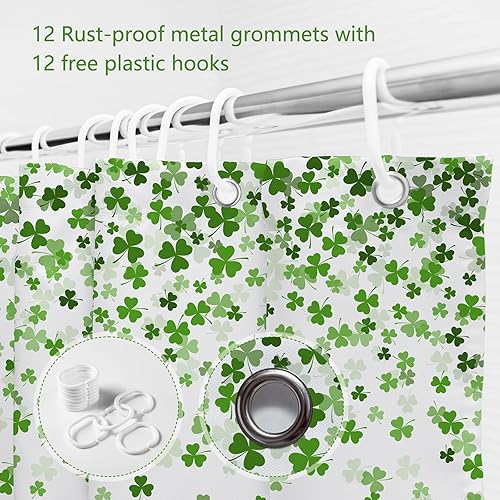 Miniatura 6 de MEHOFOND Cortina de ducha de trébol del día de San Patricio, cortina de baño de trébol irlandés, juego de cortinas de tela para el día de San