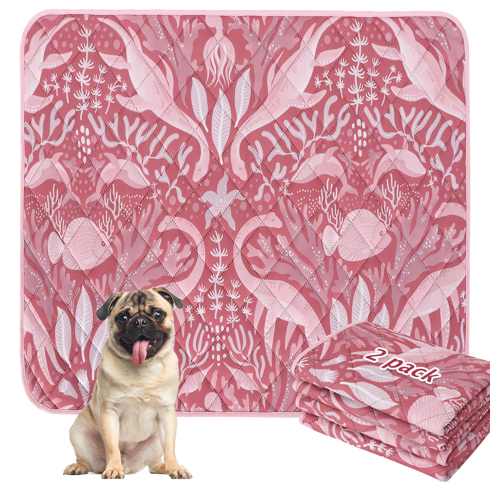 BVAGSS 2 Pezzi Tappetini Assorbenti per Cani, Tappeti Lavabili Riutilizzabili, Antiscivolo, Alta Assorbenza Addestramento traversine per cani XH081 (90x90cm,Dino Pink)