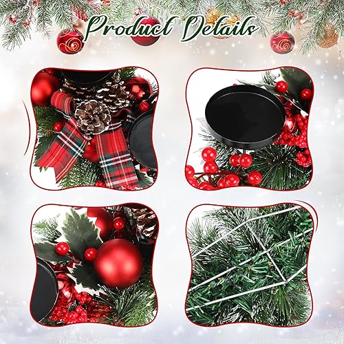 Miniatura 3 de 2 piezas de decoración de mesa de Navidad con 6 luces LED artificiales, funciona con pilas, candelabros triples para Navidad, para comedor, cocina,