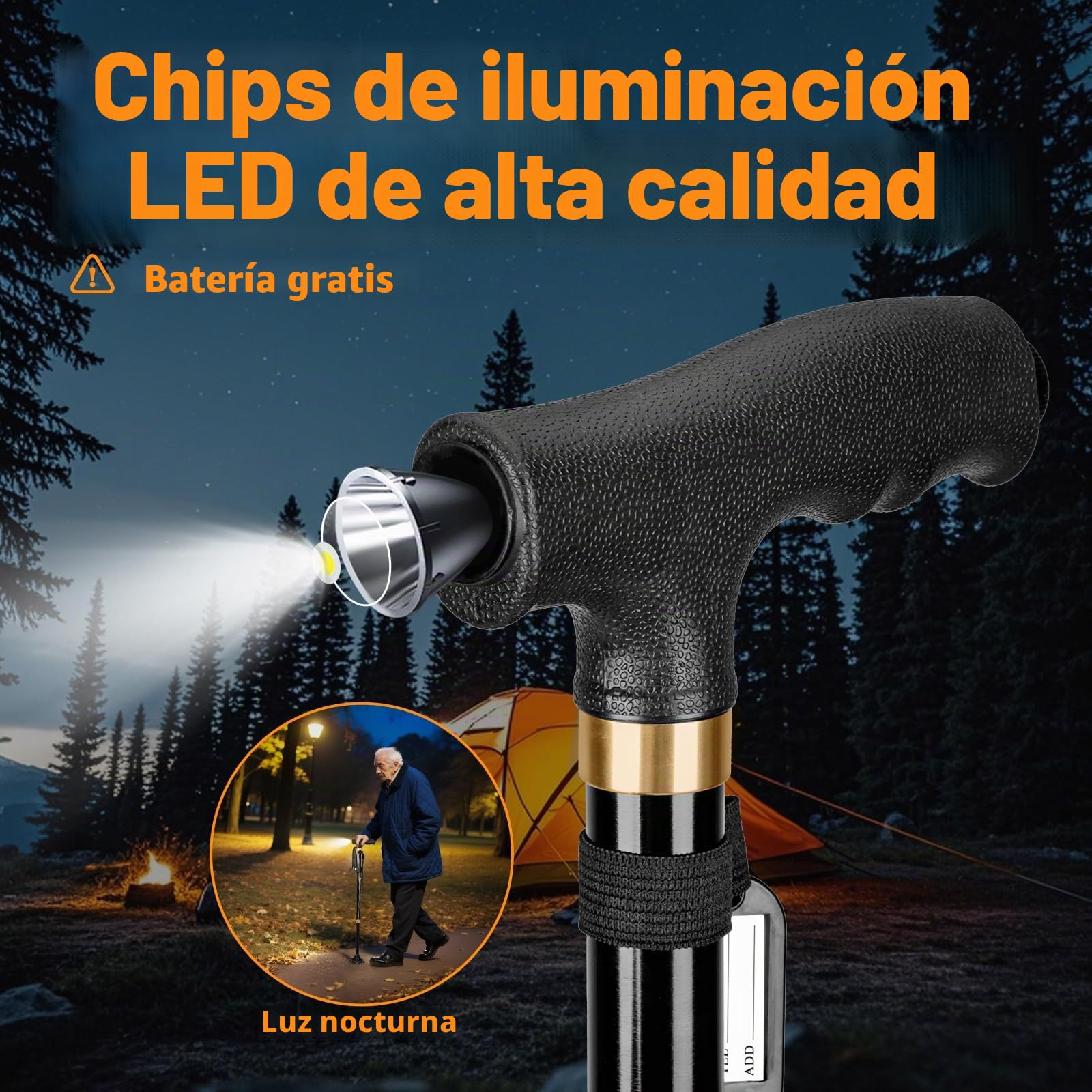 Bastón ajustable con doble asa, para hombres y mujeres mayores, con cuatro patas giratorias y base individual con tabla antiperdedores