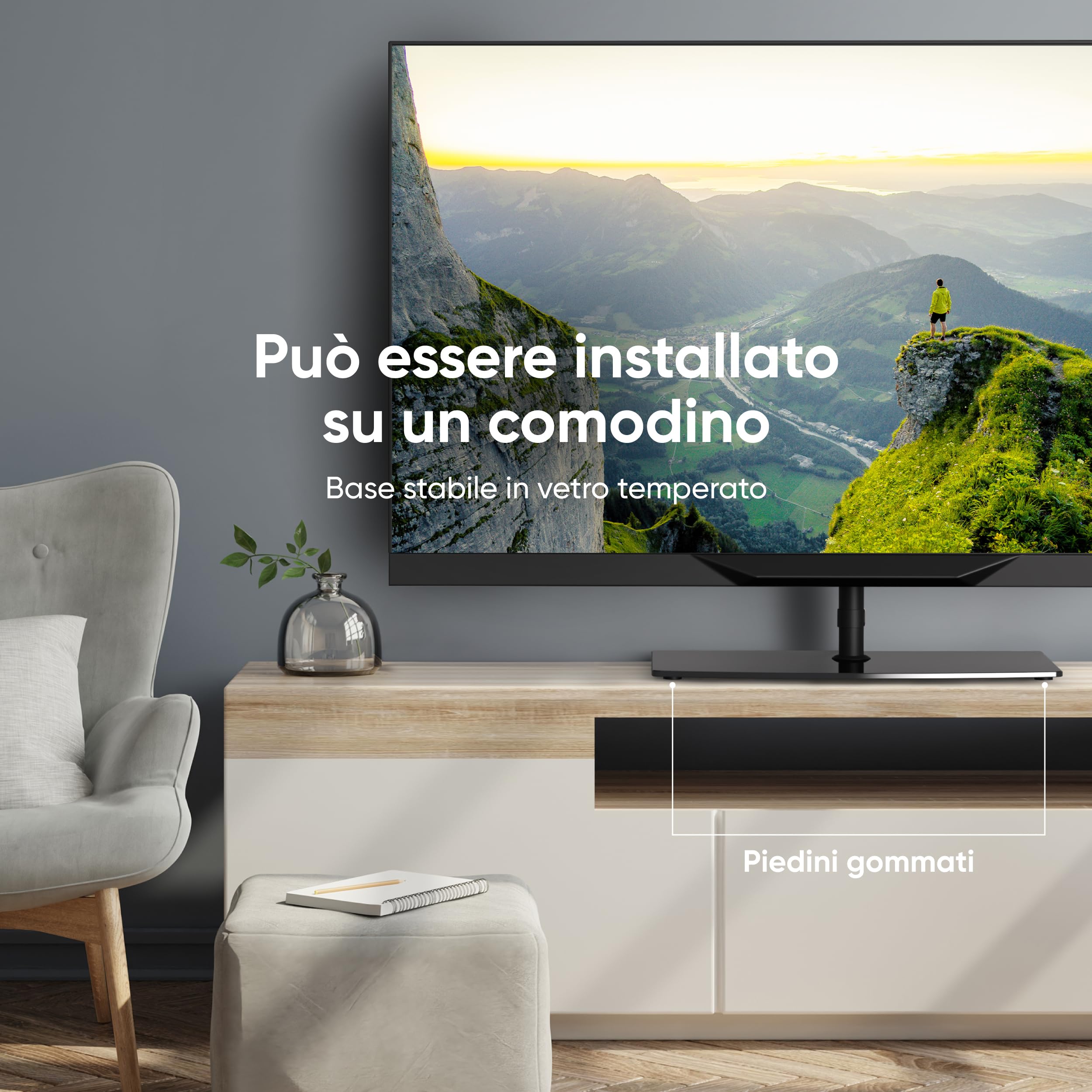 ONKRON Supporto TV da Pavimento 30-60 pollici, Carico fino a 41 kg, Porta TV da Terra Mobile VESA 100x100-400x400, Supporto Televisione da Pavimento, Altezza Regolabile, Porta Televisore Nero TS5065-B