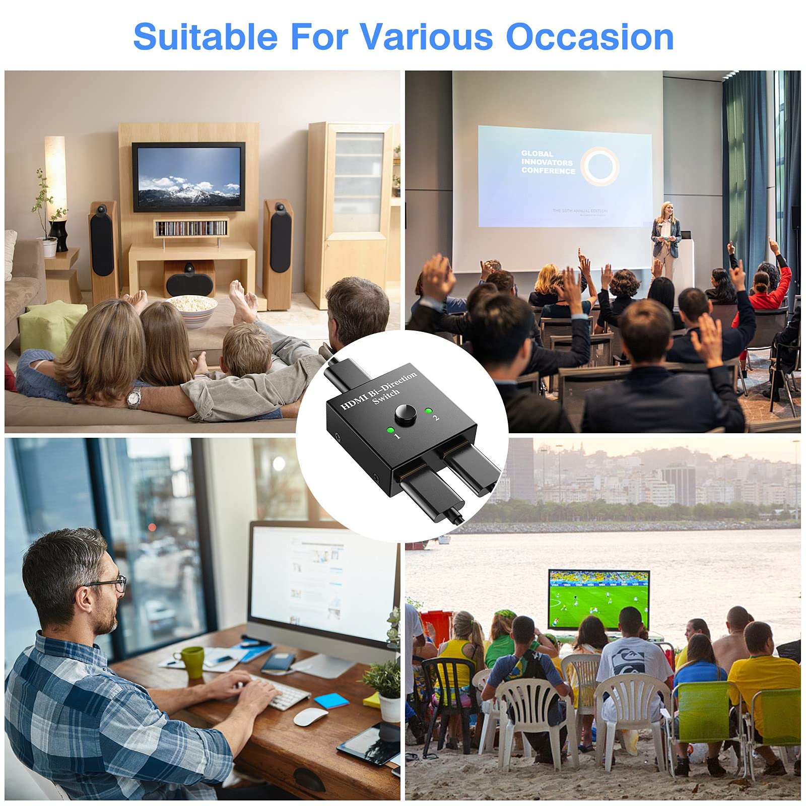 Switch HDMI 4K, Conmutador HDMI Switch 4K Aluminio Bidireccional 2 Entradas a 1 Salida o Switch 1 in 2 out, Duplicador HDMI Soporta 3D y 1080P, HDMI 2.0 Splitter para HDTV, BLU-Ray Player, PS3, Xbox