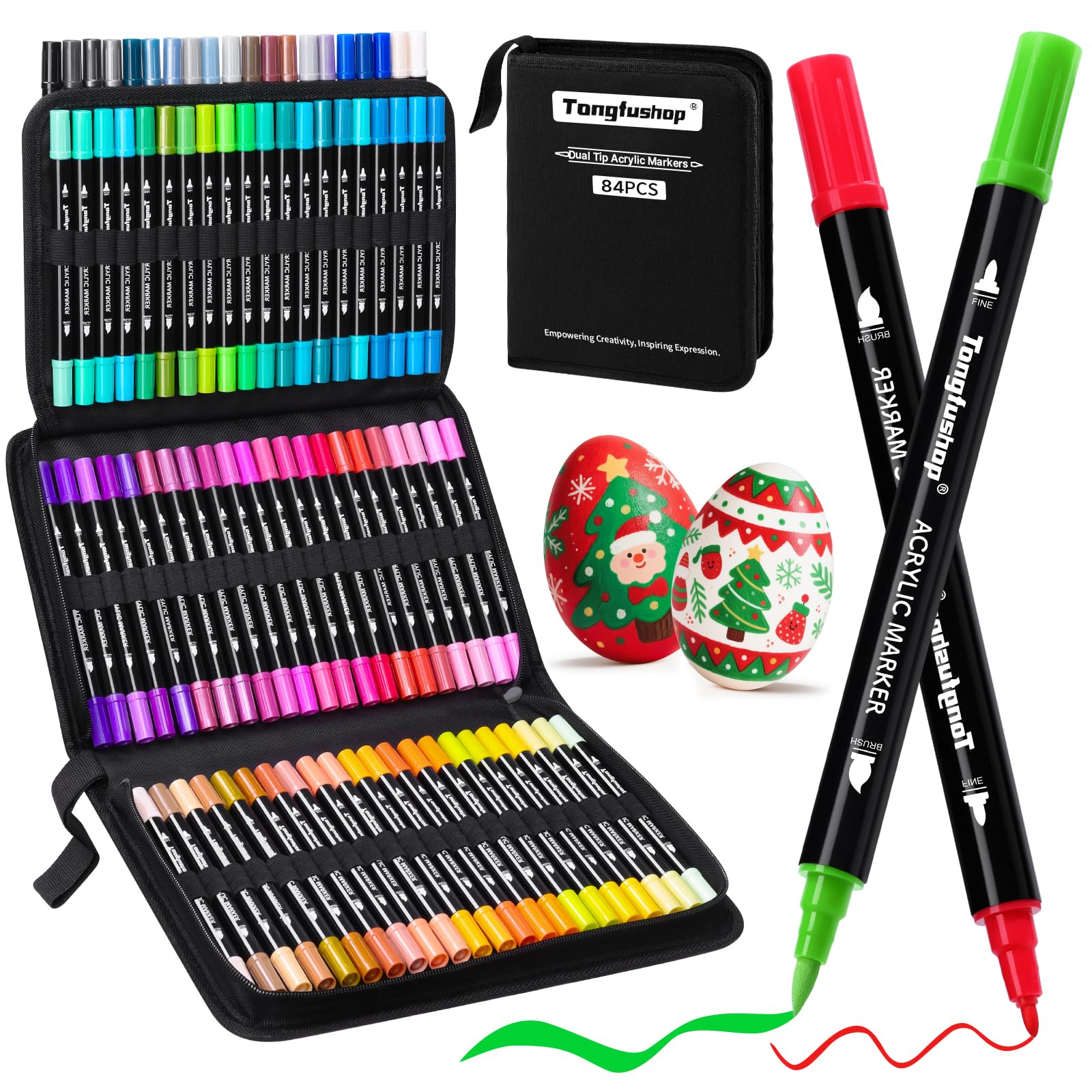 Tongfushop 84 Farben Acrylstifte Set, Doppelspitze Acrylstifte für Steine Wasserfest, Schnelltrocknende Steine Bemalen Acrylic Marker für Glas, Holz, Keramik, Leinwand, Basteln Ostern, Weihnachten.