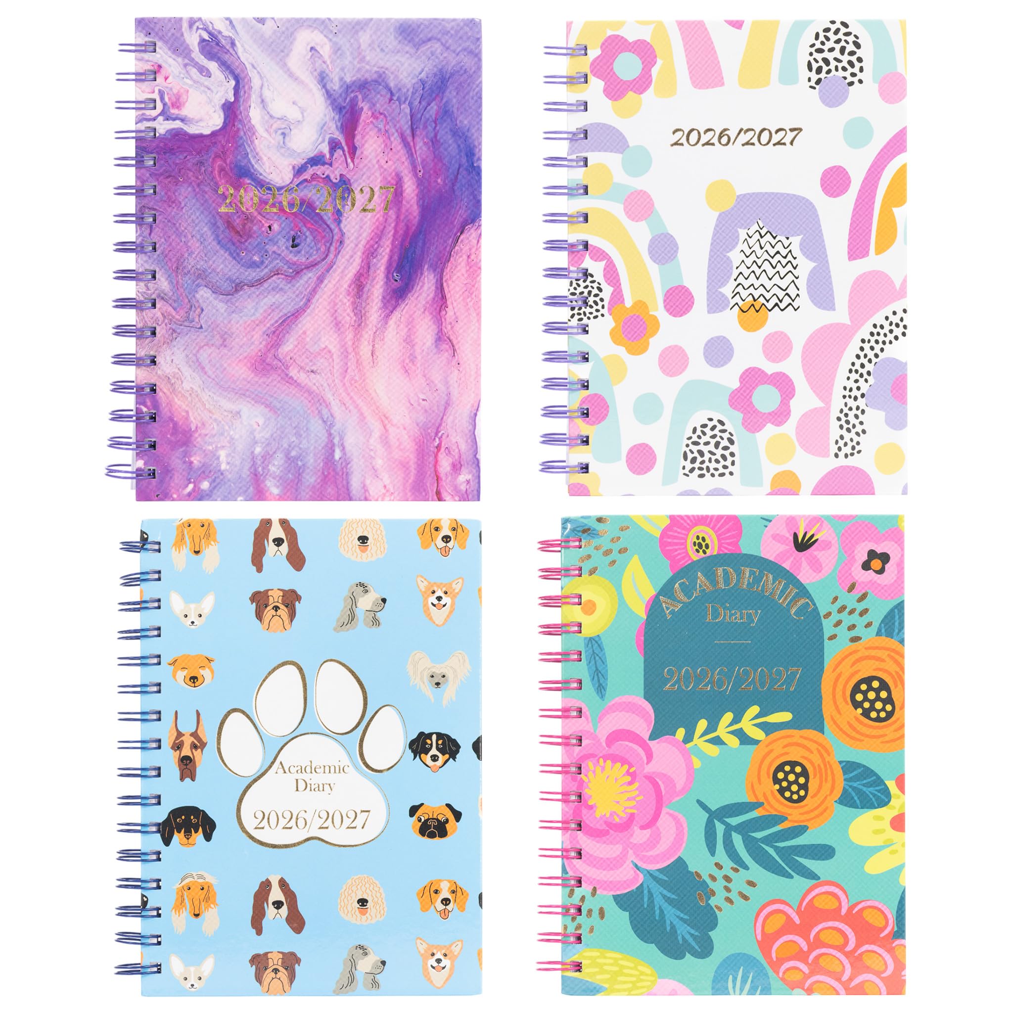 evelay 2026 2027 Academic Diary A5 Page a Day - Mid Year Planner August 2026 to July 2027 - Hardback Wiro Spiral Bound Daily Student Teacher Organiser (Marble)