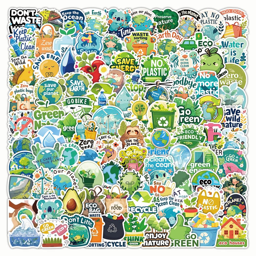 200 Stück Umweltschutz Aufkleber Pack Environmental Sticker Set Wasserdichte Vinyl Sticker für Laptop Autos Motorrad Fahrrad Skateboard Gepäck Koffer Computer Aufkleber Graffiti Decal