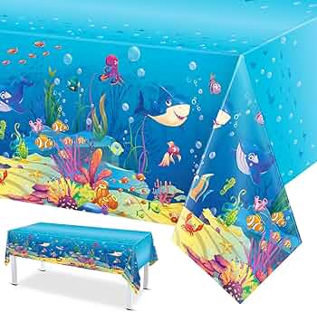 Under The Sea Tablecloths Ocean Waves Table Covers Ocean Animal Shark Table Clothes Underwater Plastic Table Covers for Fishing Beach Pool Birthday Party Decoration Supplies (3 Pcs)