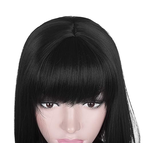 Miniatura 5 de Deifor Peluca corta y recta negra con flequillo para mujer  Pelucas de cabello sintético resistente al calor natural
