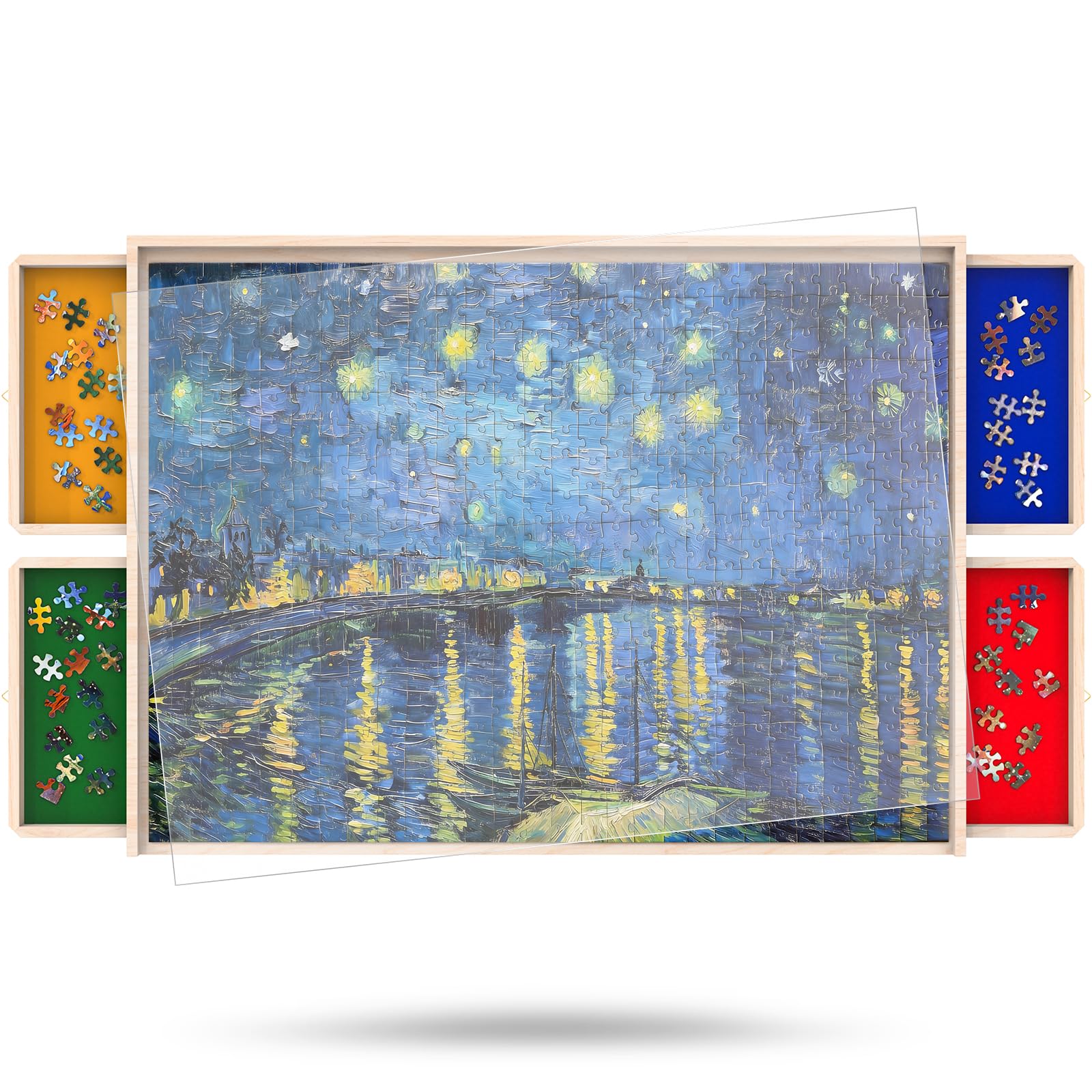 Similar to 1000 Piece Puzzle Board with Drawers Rotatable 360-Degree Wheels and Cover 30\" x 22\" Wooden Jigsaw Puzzle Table Storage Organizer Portable Lightweight Design