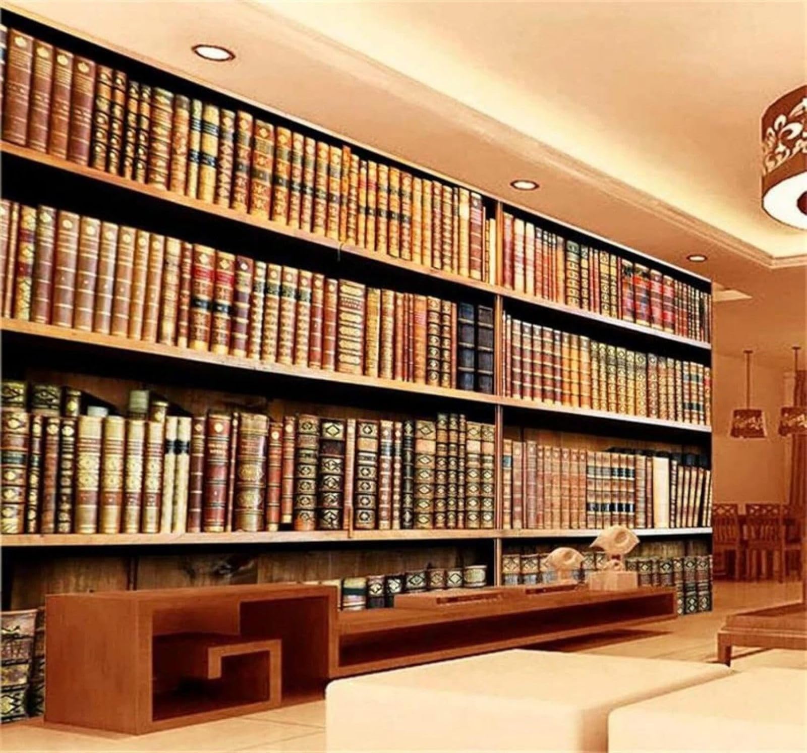 XLMING Vintage Three Dimensional Bookshelf Books Study 3D Wallpaper Premium Textured Silk Study Dining Living Room Bedroom Sofa TV Wall Easy Install-430cm×300cm