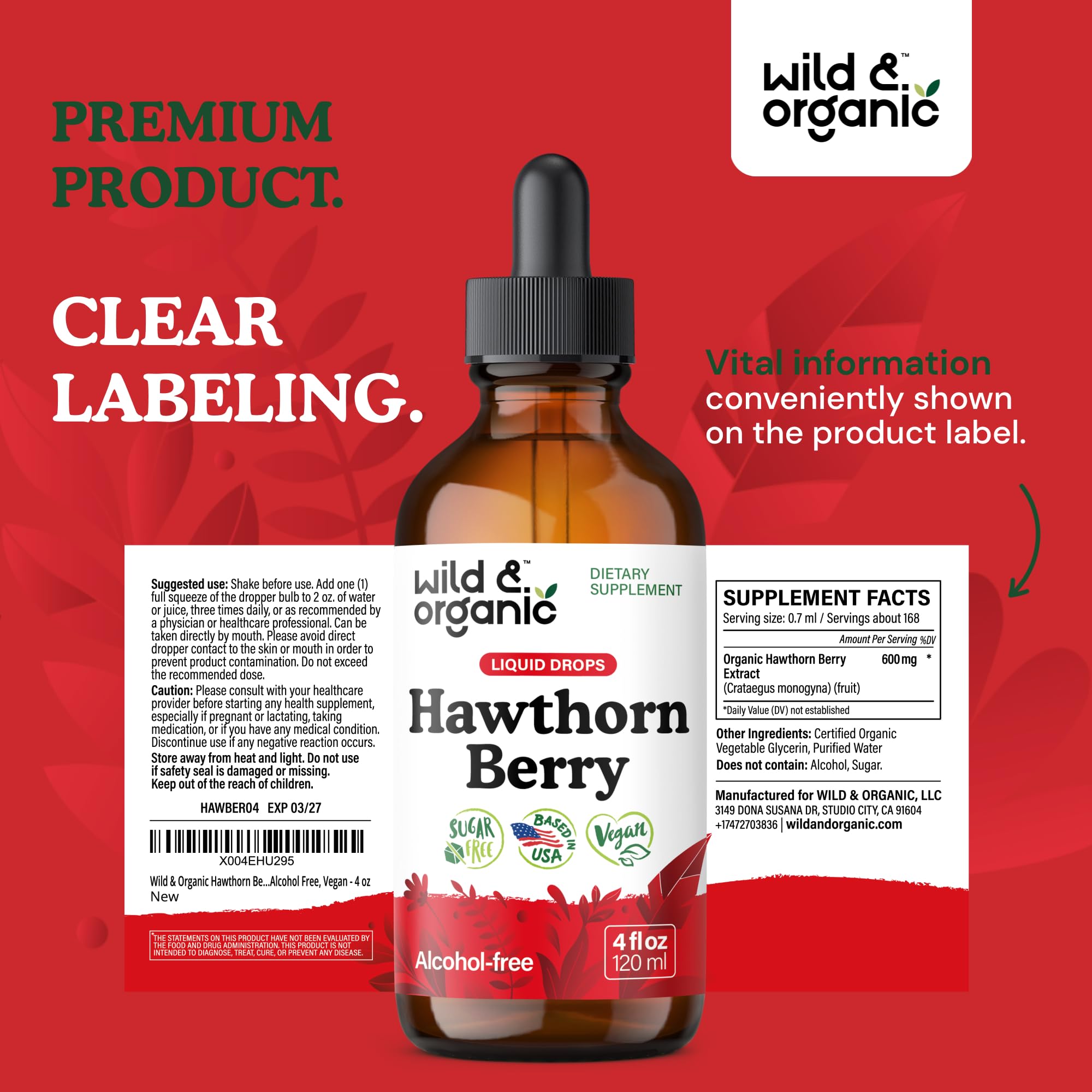 Wild & Organic Hawthorn Berry Tincture 600 mg - Antioxidant Support - 4 oz — Amazon image 9