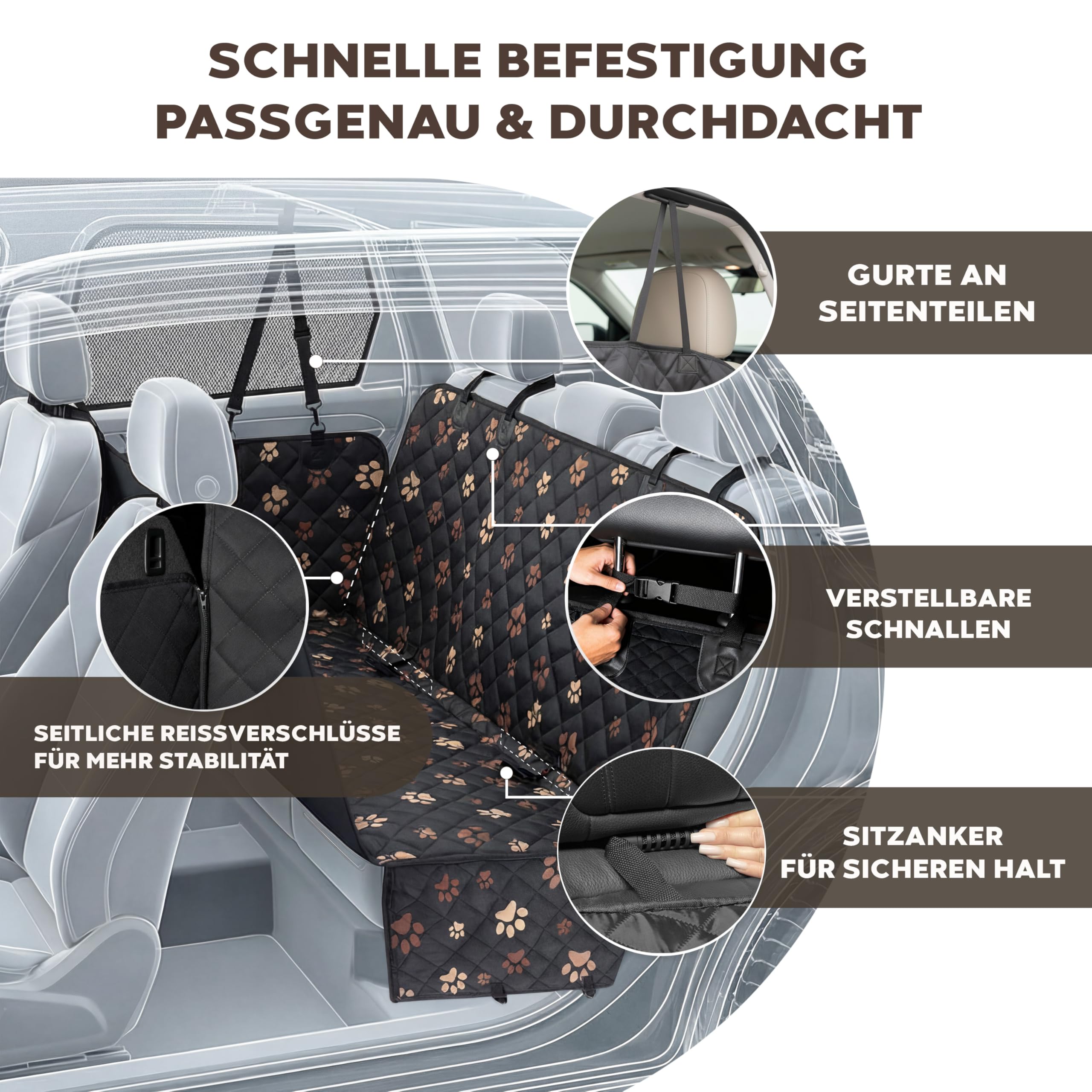 Hainberger Hundedecke Auto Rückbank Wasserabweisende Kratzfeste Autodecke für Hunde wasserdichte rutschfeste Autoschondecke mit Seitenschutz und Sichtfenster,4-in-1 Rücksitzschoner 137x147(mit Muster)