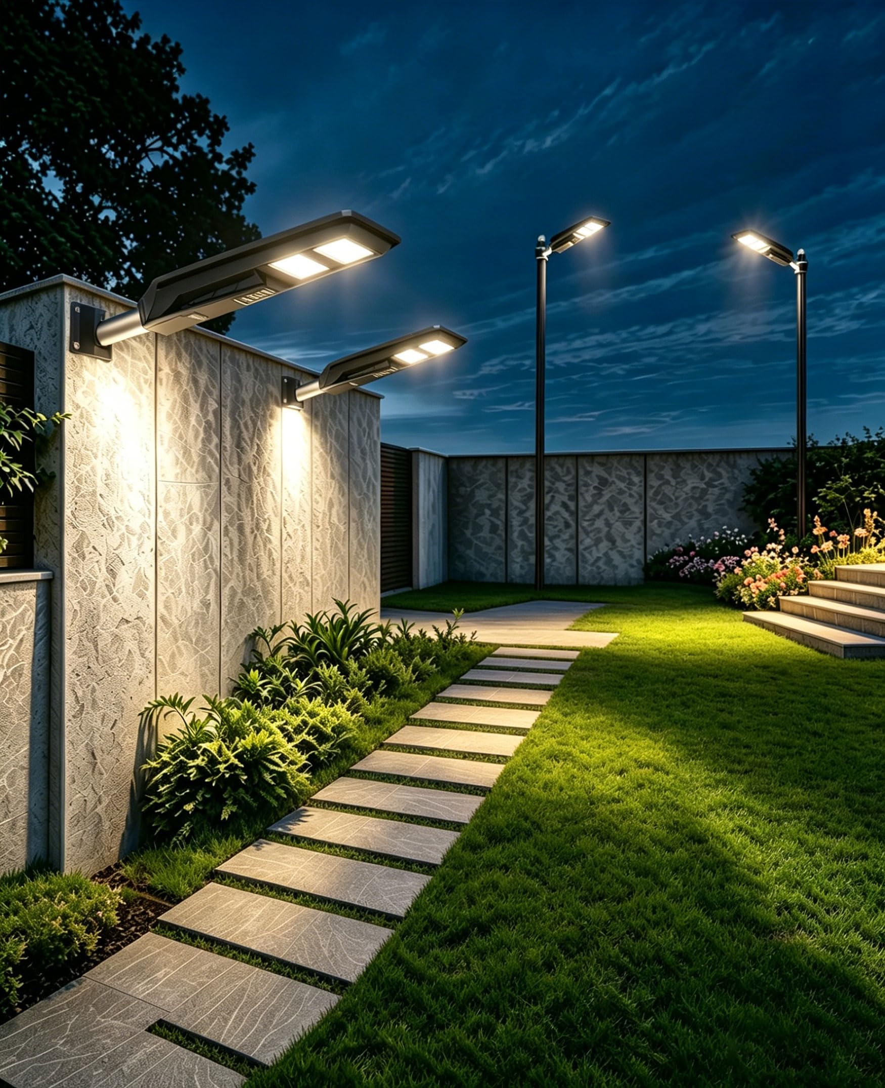 JAYNLT Outdoor Solar Street Light, 3000K/4000K/6500K Dusk to Dawn Solar Flood Light with Motion Sensor, IP67 Waterproof Super Bright LED Outdoor Lighting for Yard, Garage and Other Area Lighting-4pack