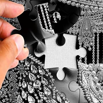 Elegant Crystal Women Puzzles for Adults 1000 Pieces, Black White Diamond Jigsaw Puzzle, Impossible Challenging Art Puzzles