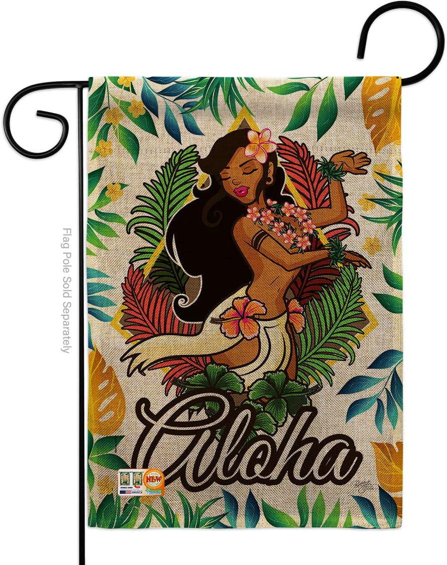 Hula Girl Burlap Garden Flag Summertime Fun and Sun Beach Pool Luau Tropical Party Season Outdoor Sunny Small Decorative Gift Yard House Banner Double-Sided Made In USA 13 X 18.5