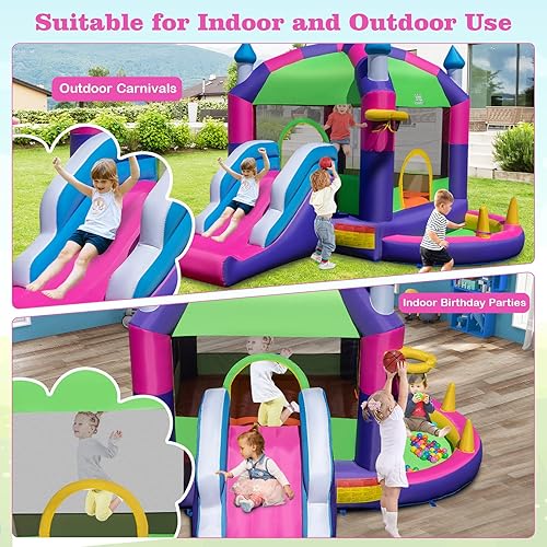 Miniatura 7 de BOUNTECH Casa inflable de rebote con cubierta superior del toldo, casa inflable para niños con tobogán y pozo de pelotas para interiores y
