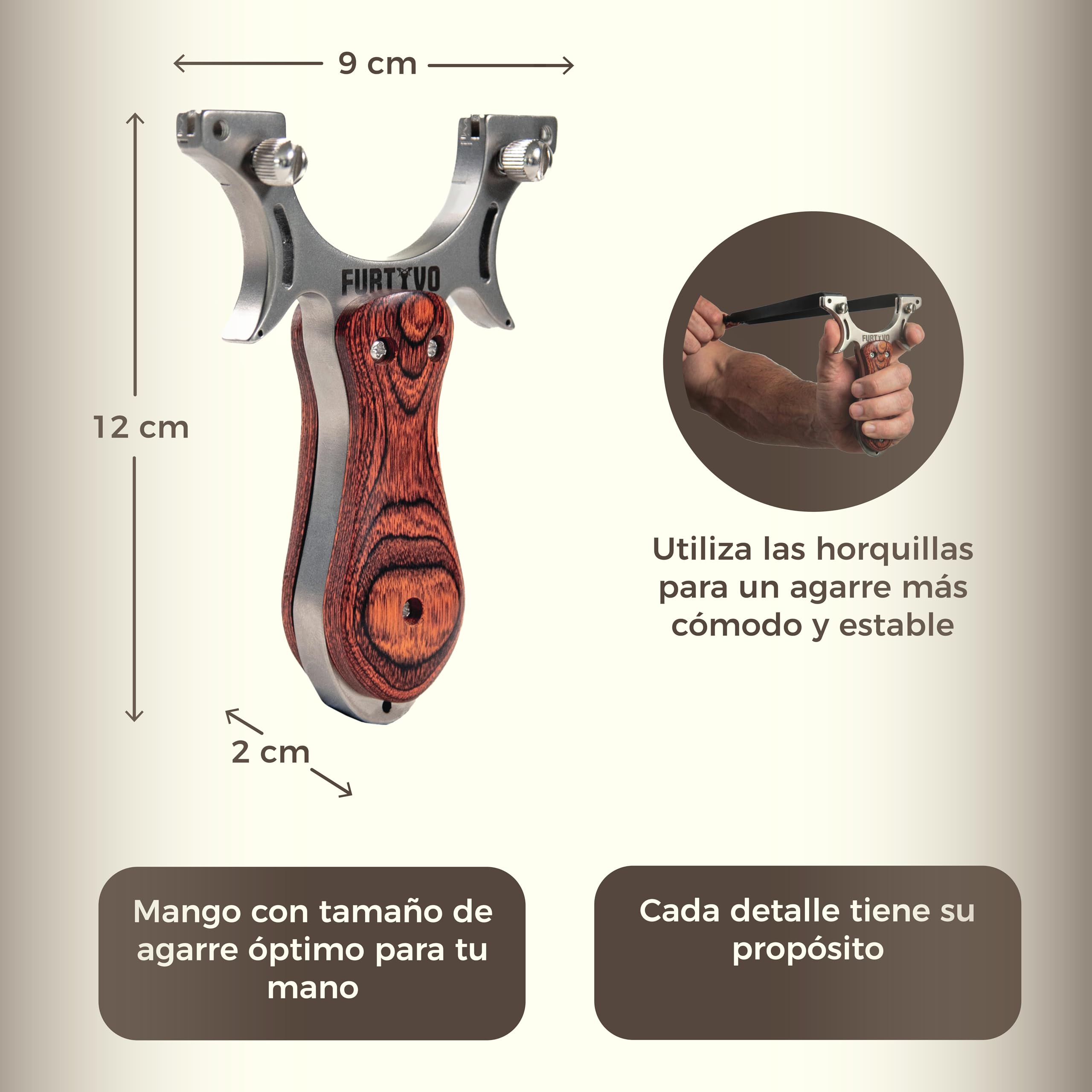 Tirachinas Clásico, Bolsa de Cuero, 4 Gomas Elásticas, 200 Bolas Munición de Arcilla | Packaging Premium