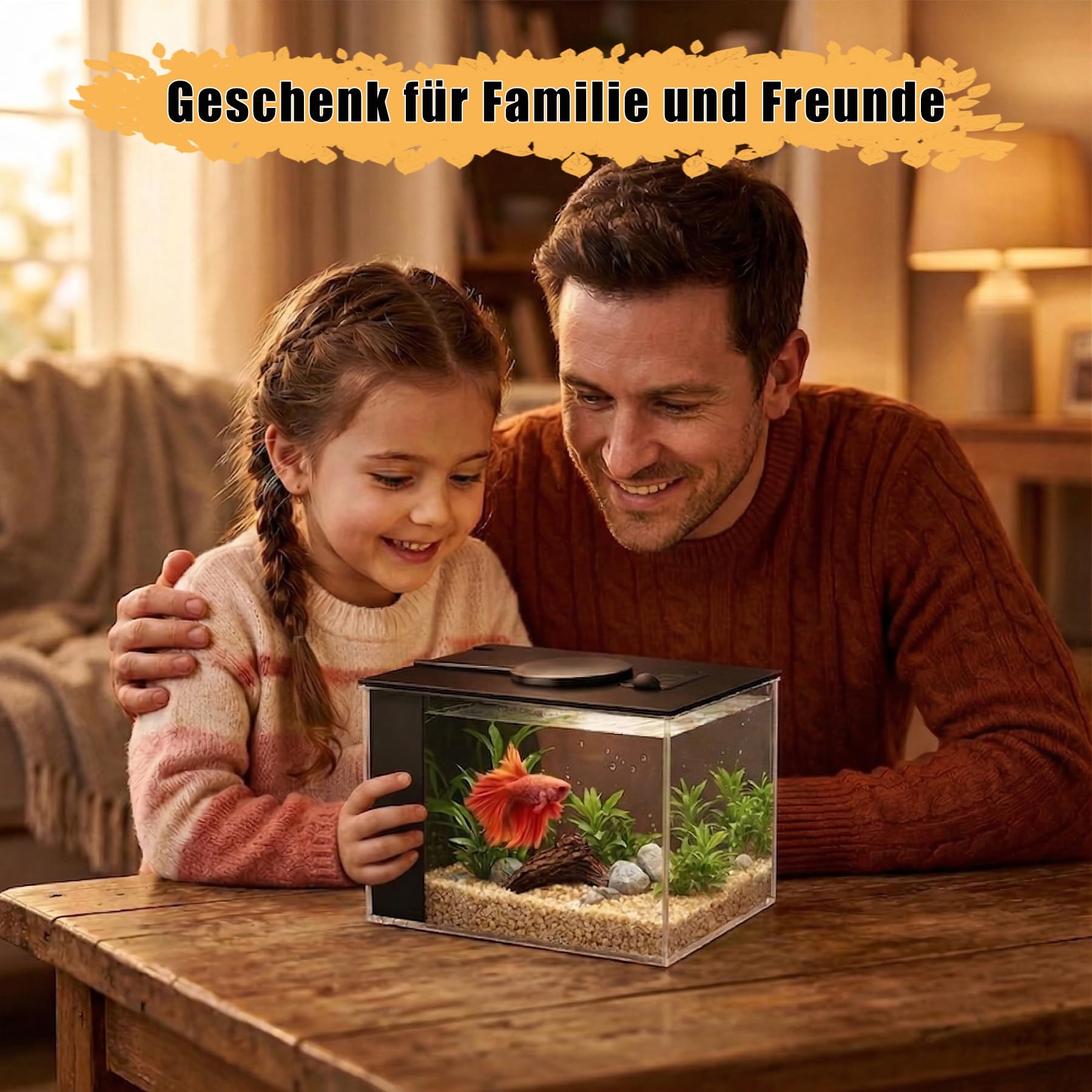 Betta Aquarium Komplettset 3,7L Acryl mit Filterpumpe LED-Beleuchtung Schwarz
