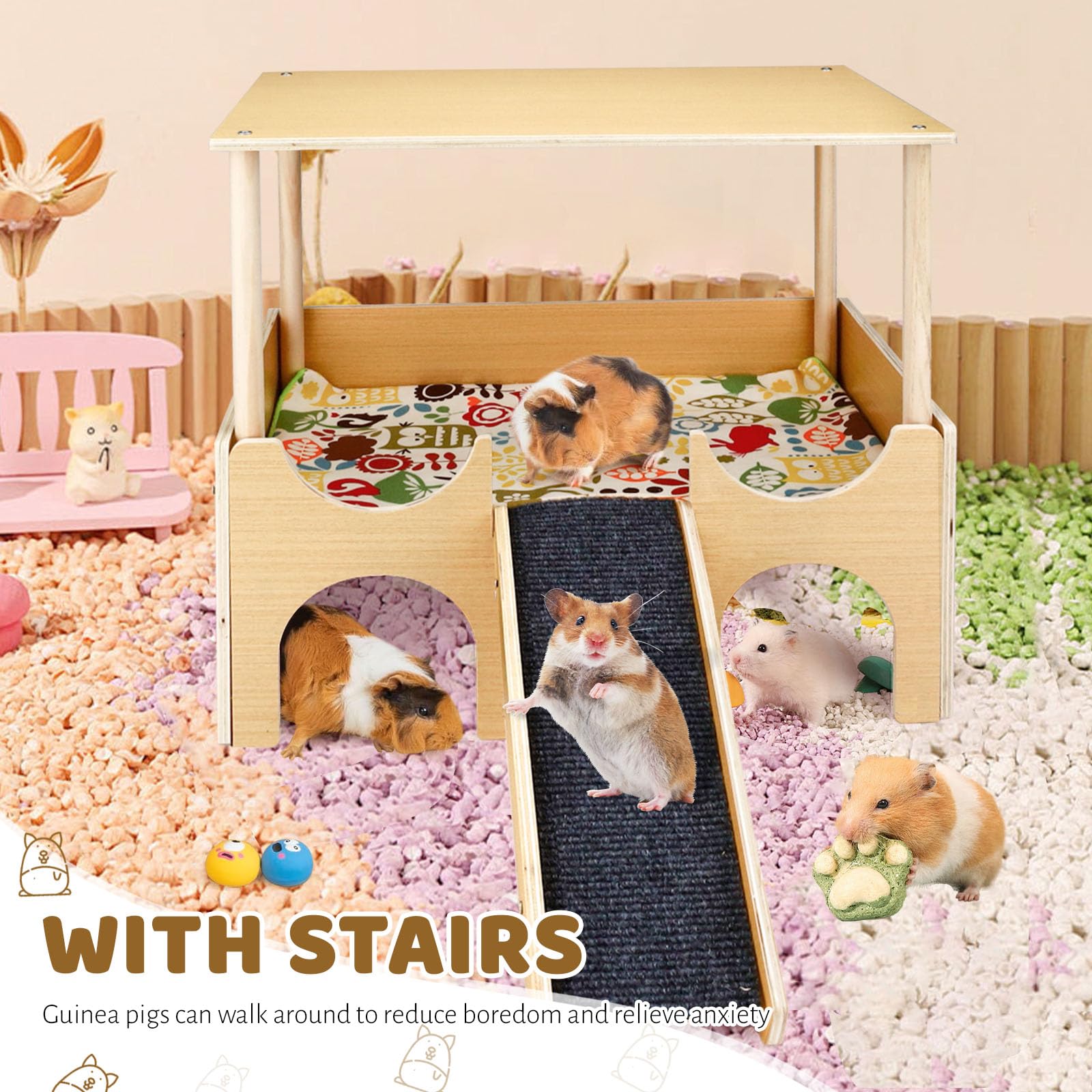 Maison pour cochon d'Inde, cachette pour hamster, lapin, jouets pour cochons d'Inde, accessoires pour cochons d'Inde, maisons et habitats pour petits animaux (bois)