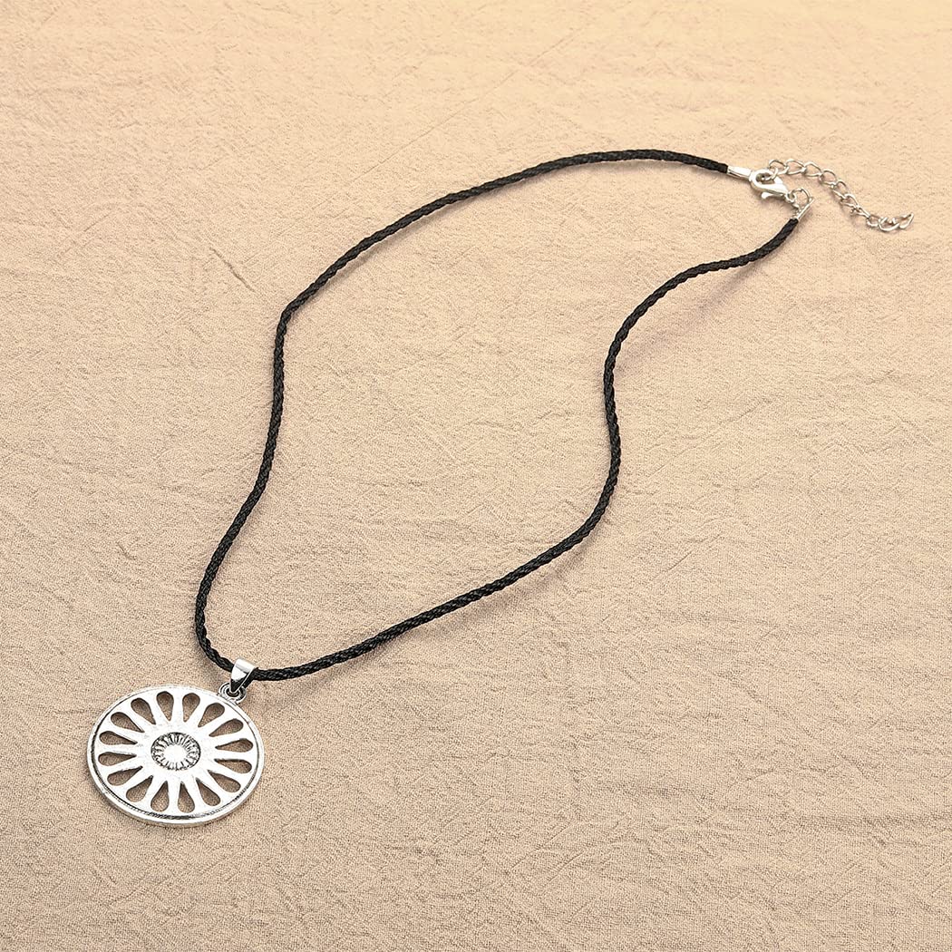 LUTAKU Collar con colgante de rueda de chakra romaní para hombres y niños, gitanos, gitanos, cadena de cuero, amuleto de símbolo indio Ashoka