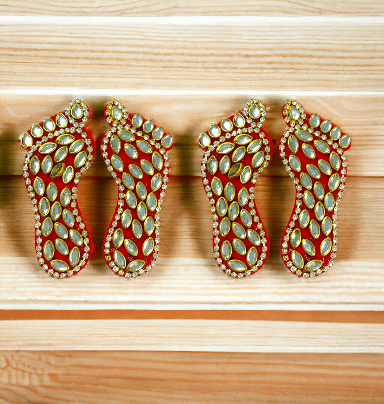 Sesonby 2 Pair Set Kundan Lakshmi Charan Paduka Diwali Lakshmi Charan Lucky Charm Footprints of Maha Lakshmi Diwali Decoraion Pooja Festival Decoration Wall Stickers