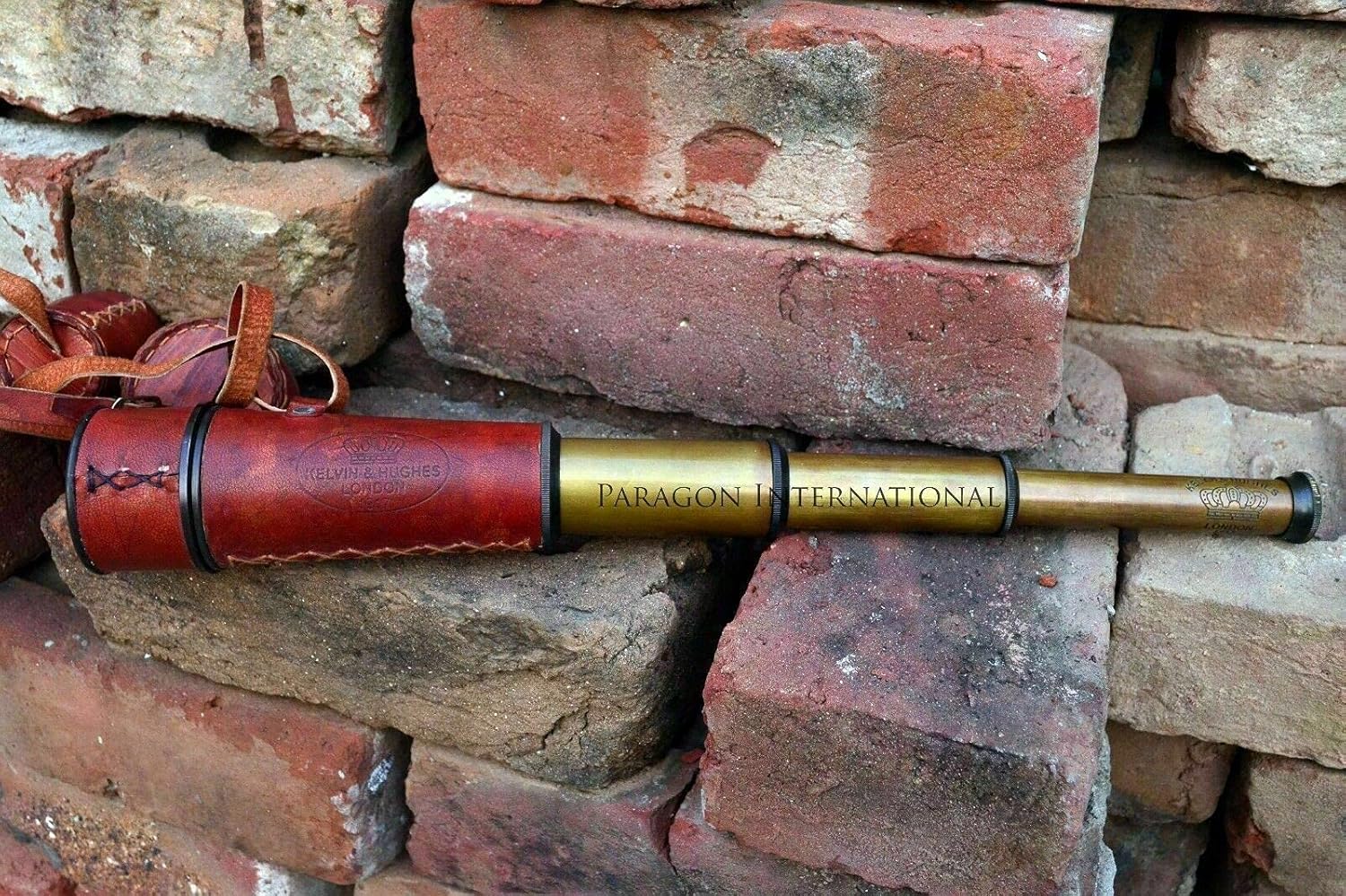 16" Brass Kelvin & Hughes Spyglass Maritime Telescope with Leather Carry Case