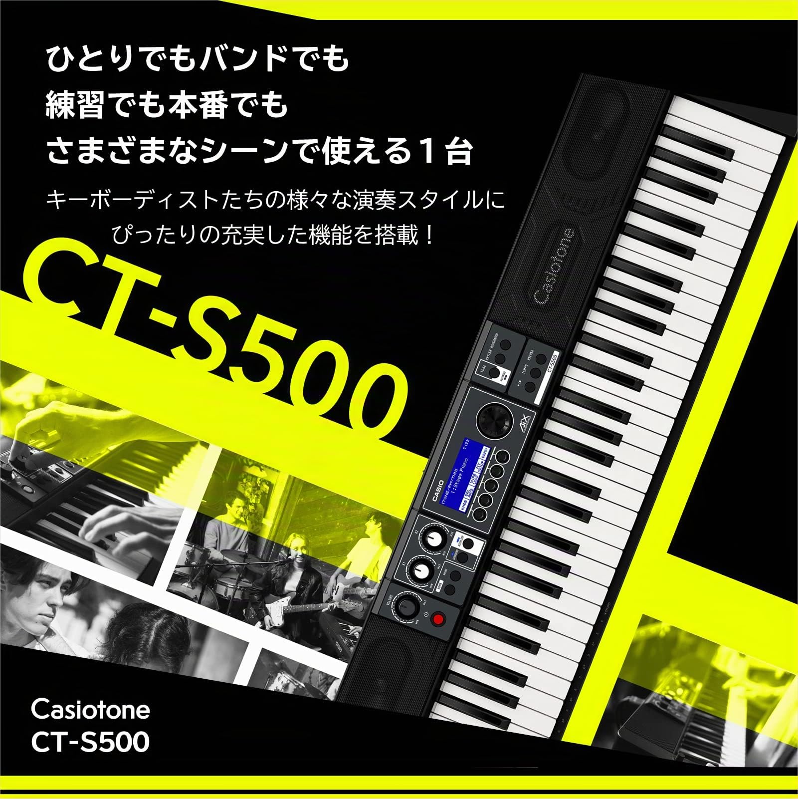 Casio Casiotone CT-S500 Clavier haut de Gamme avec Vélocité, 800 sons & 243 Rythmes d'accompagnement, Contrôleurs en Temps réel et Bluetooth Audio&Midi, Noir