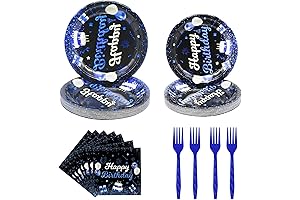 96 Pcs Birthday Party Plates with Blue Theme