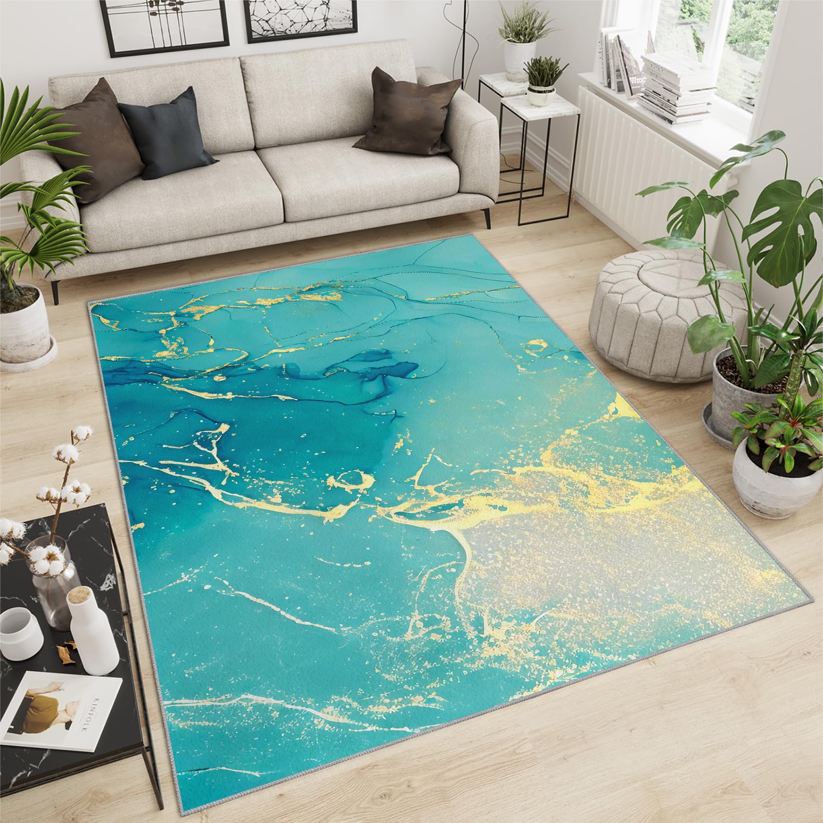 QDJKBL Washable Rugs 160 X 200 Cm Modern Emerald Green Marble, Gradient Color Fluid Art Graffiti Farmhouse Rug, Soft Area Rug Comfortable Feet for Classroom Home