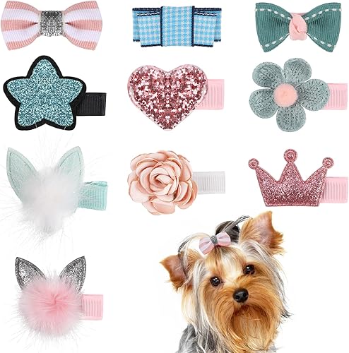 10 pinzas para el pelo de perro, lazos para el pelo de perros pequeños, lindos accesorios de aseo para el cabello de las niñas, cachorros, pasadores