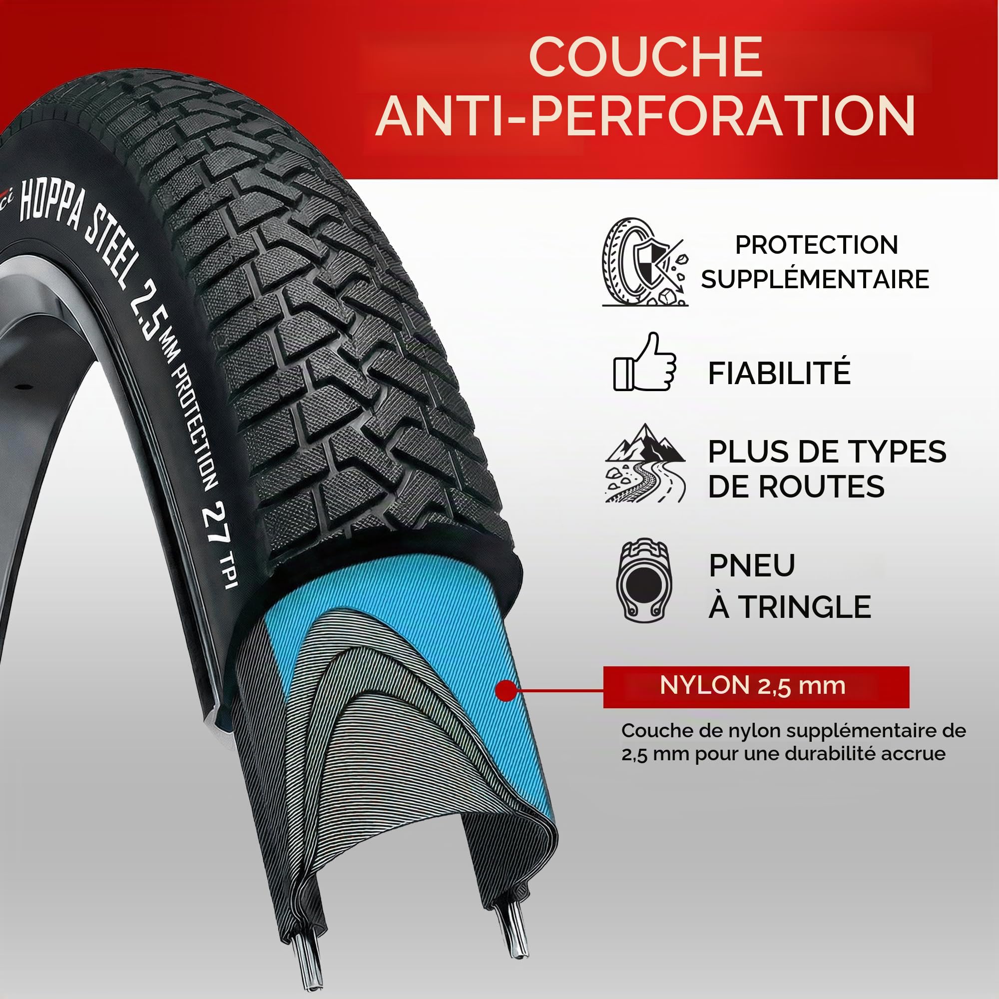 Fincci Pneu BMX 20 Pouces 20x2.10 ETRTO 56-406 Kit avec Chambre Schrader | Pneu Pliable avec Protection Anti-Crevaison Nylon de 2.5 mm et Carcasse 27 TPI pour Tricycle, Route et BMX Freestyle