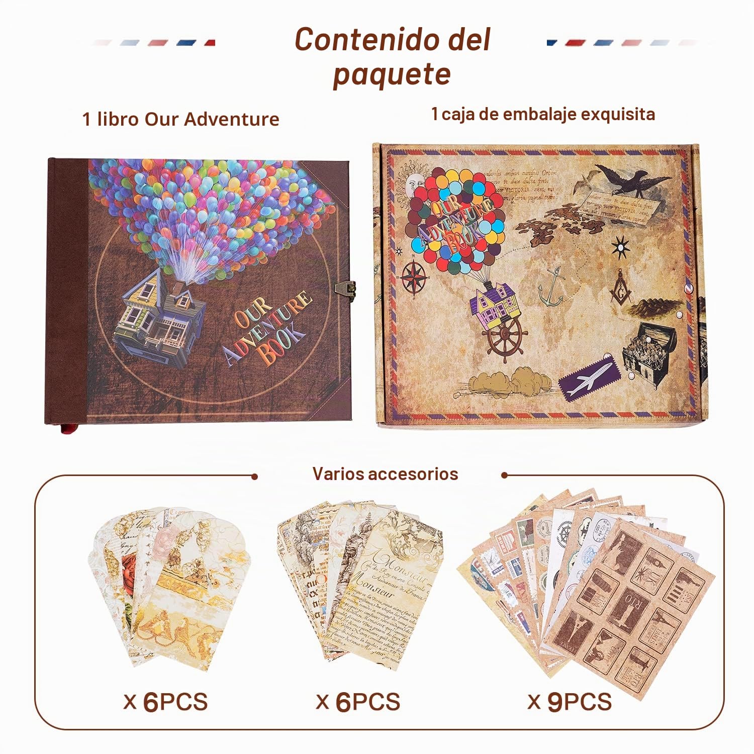 Our Adventure Book - Álbum de fotos de 146 páginas de 8.9 x 7.7 pulgadas, estilo retro en relieve, cubierta de letras en relieve, kit de diario de viaje para parejas, libro de recuerdos para
