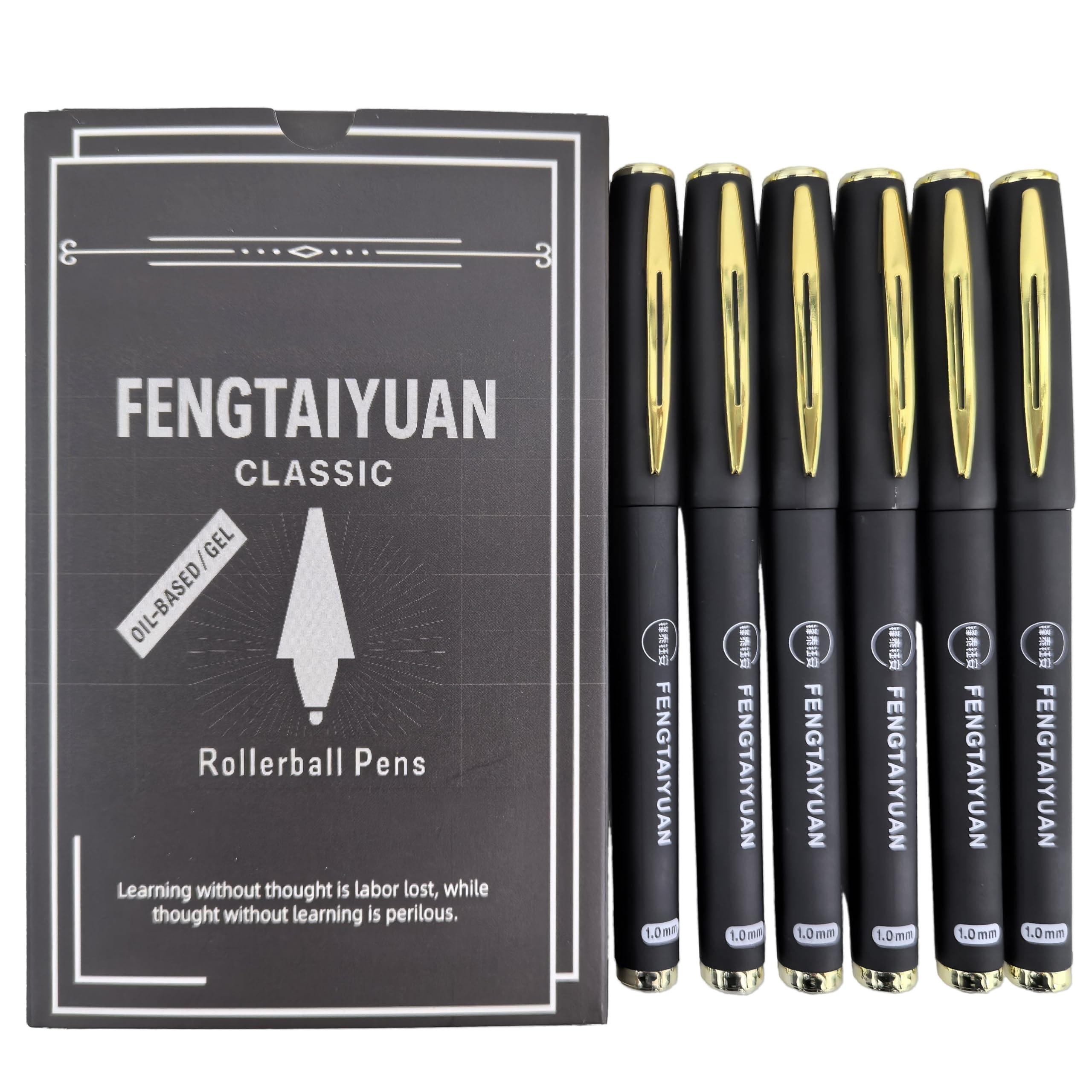 Fengtaiyuan 10P18x6, Black Gel Ink Rollerball Pens - Comfortable Non-Slip Grip, Black Ink, Bold Point, 1.0mm, Quick-Drying Ink, 6-Piece Box (10P18x6)